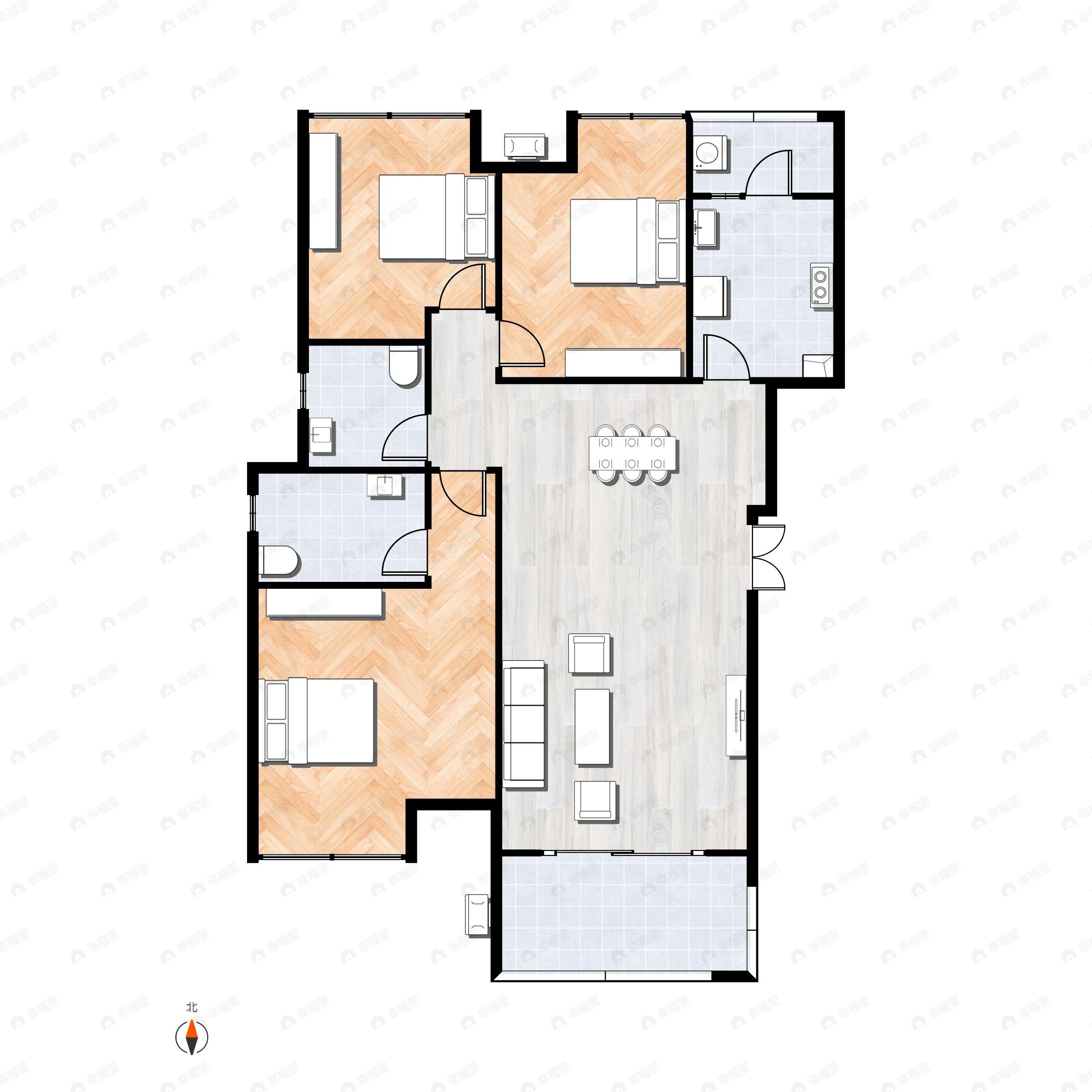 3室2厅2卫建面99平南户型图