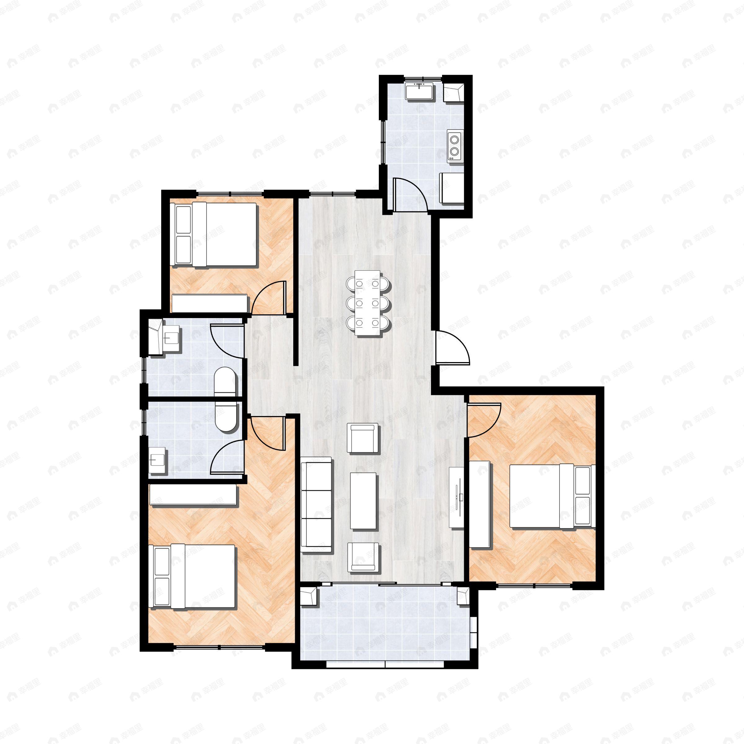 3室2厅2卫建面122平户型图