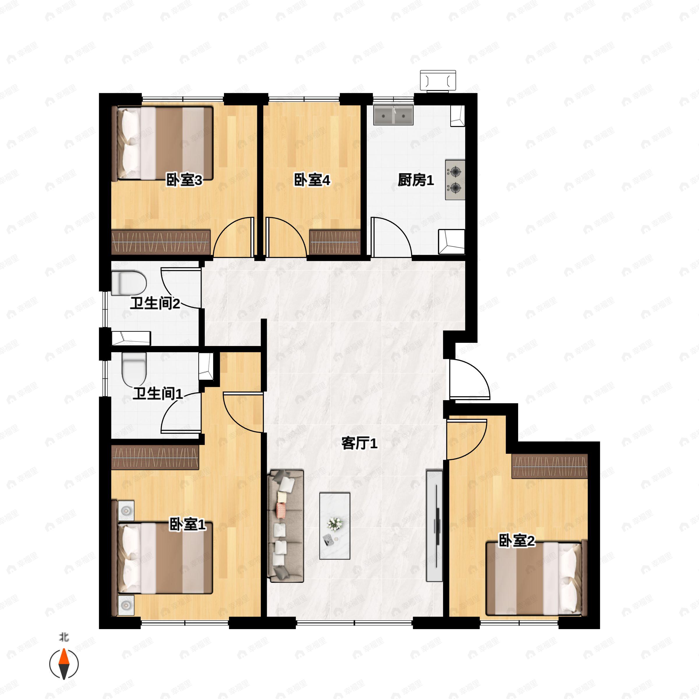 朝阳壹号4室2厅2卫户型图