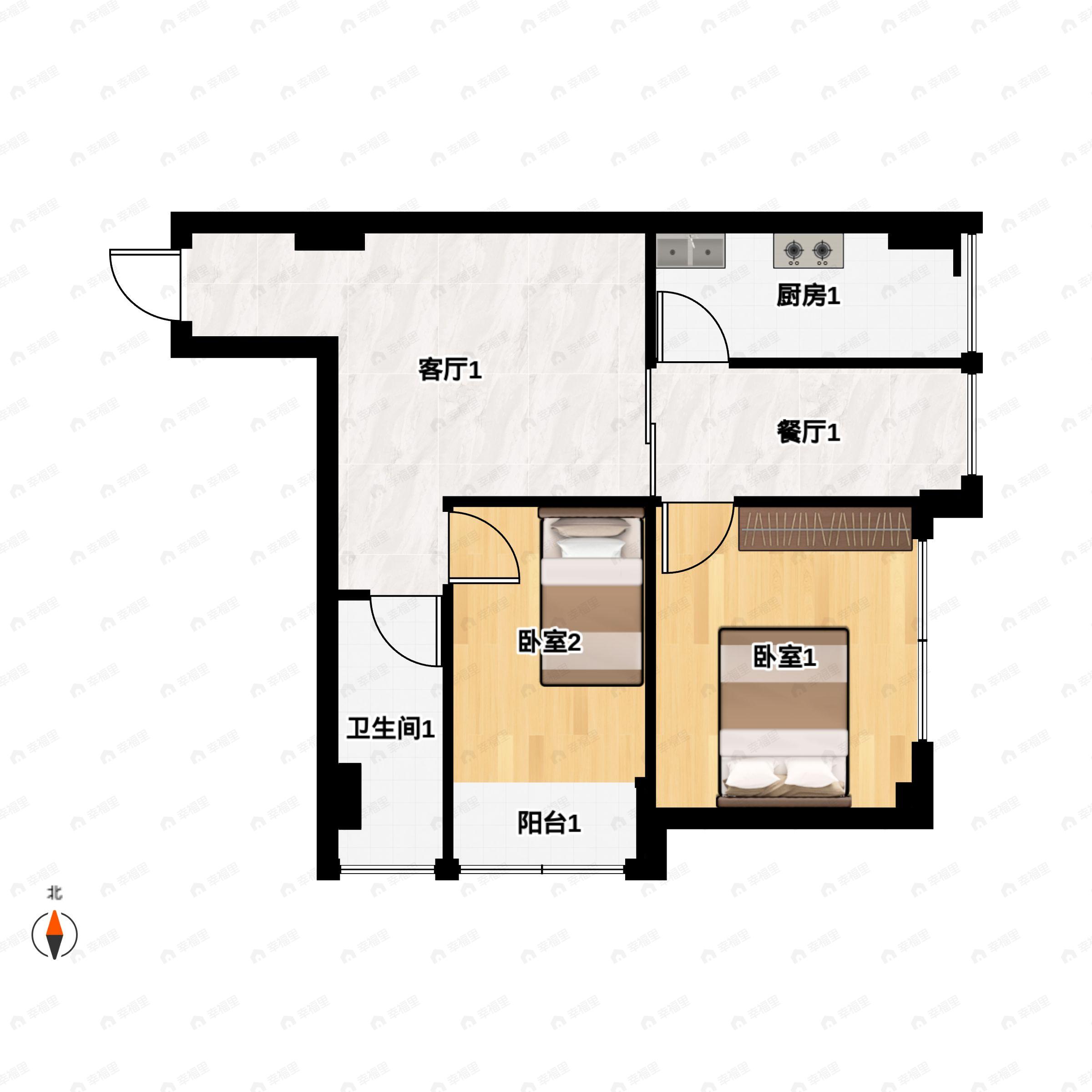 亿安天下城2室2厅1卫户型图