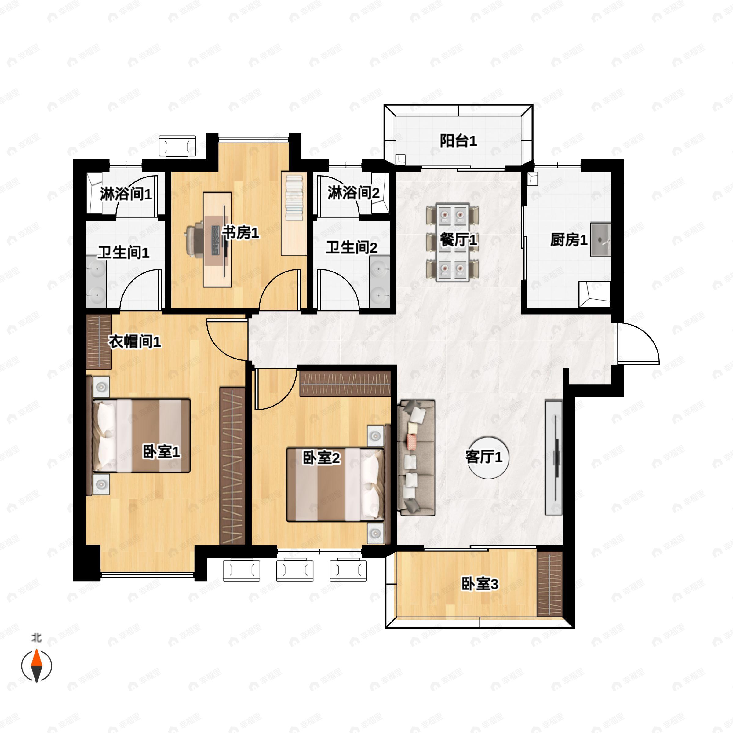 新力雅园3室2厅2卫户型图