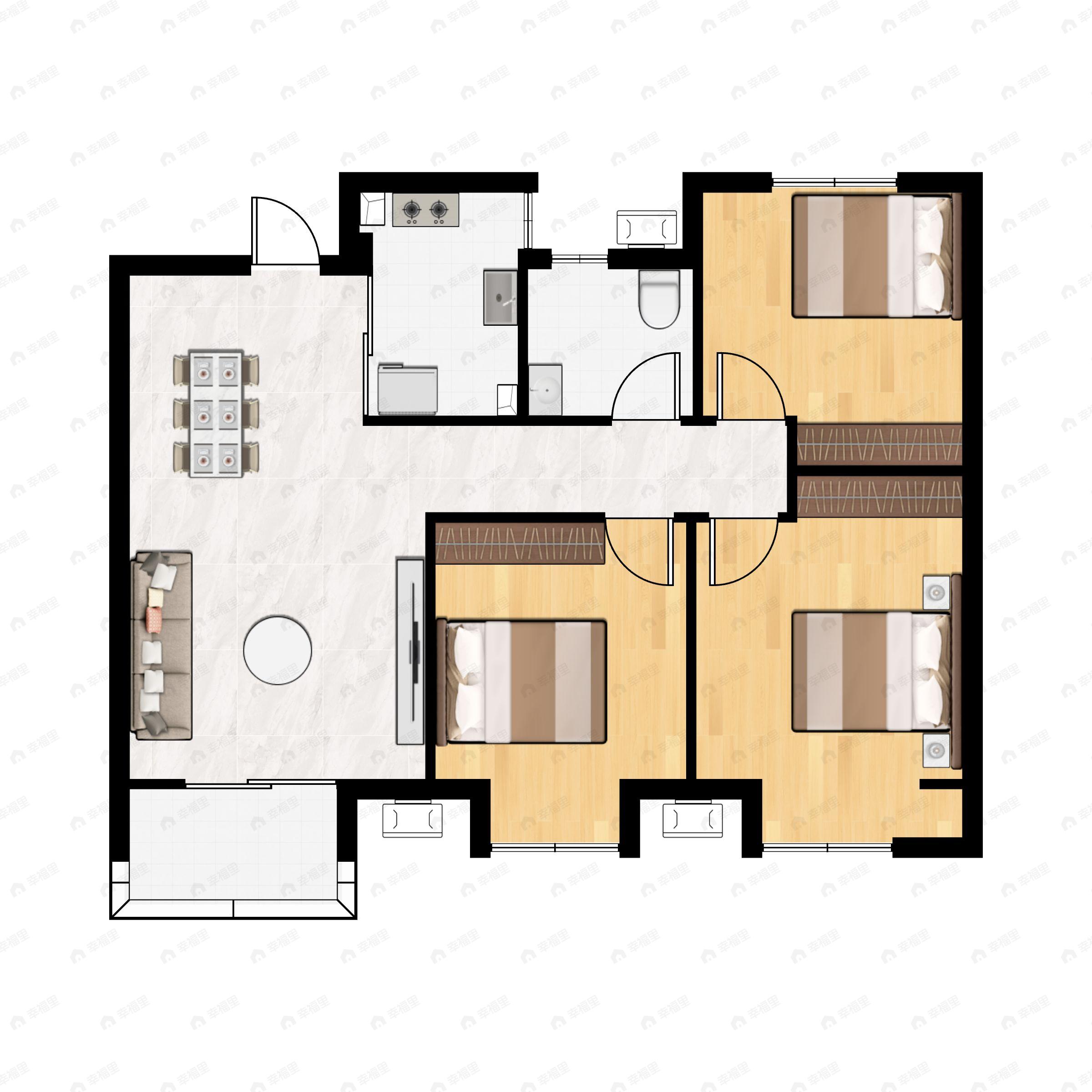 3室2厅1卫建面91平户型图