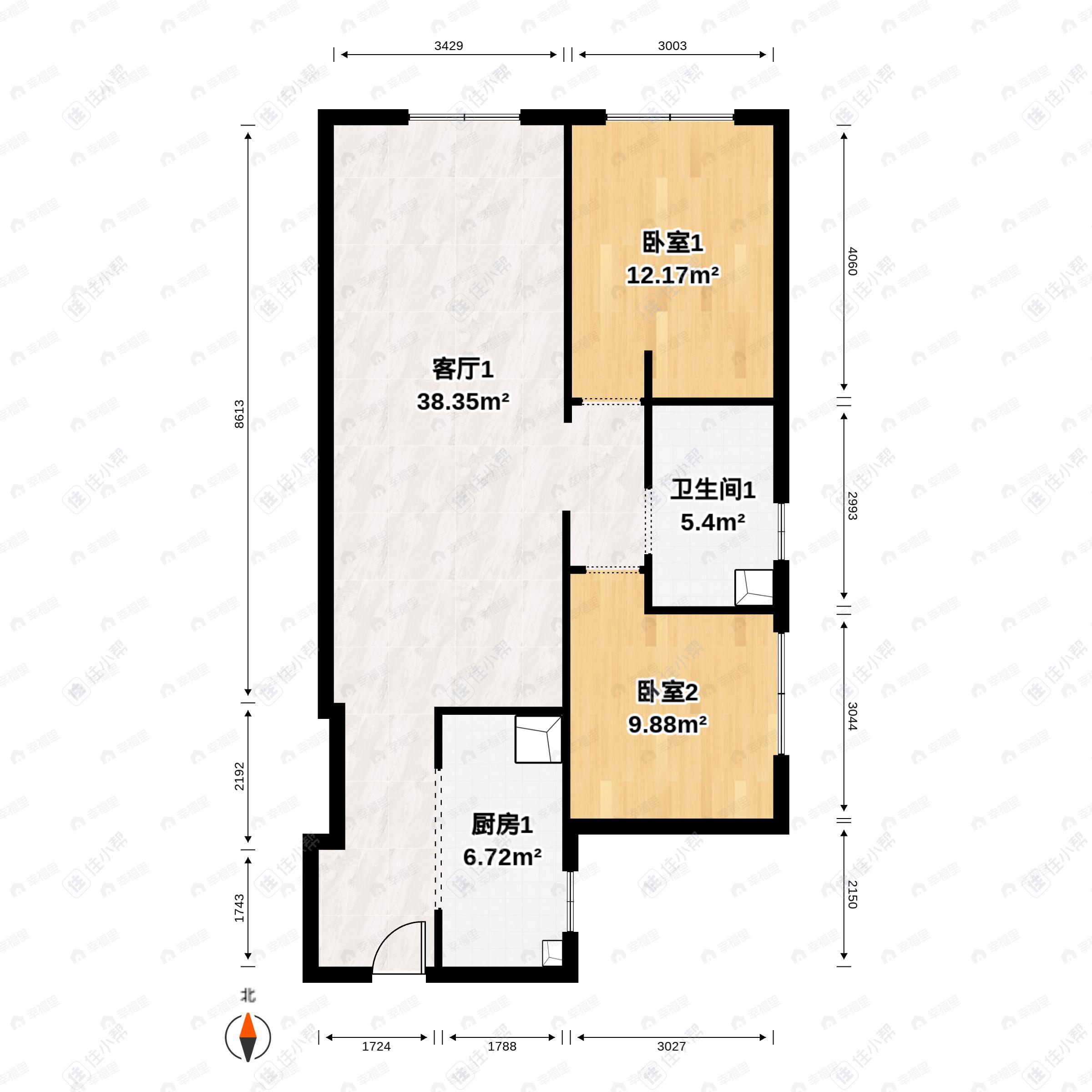 中海钻石湾2室2厅1卫户型图