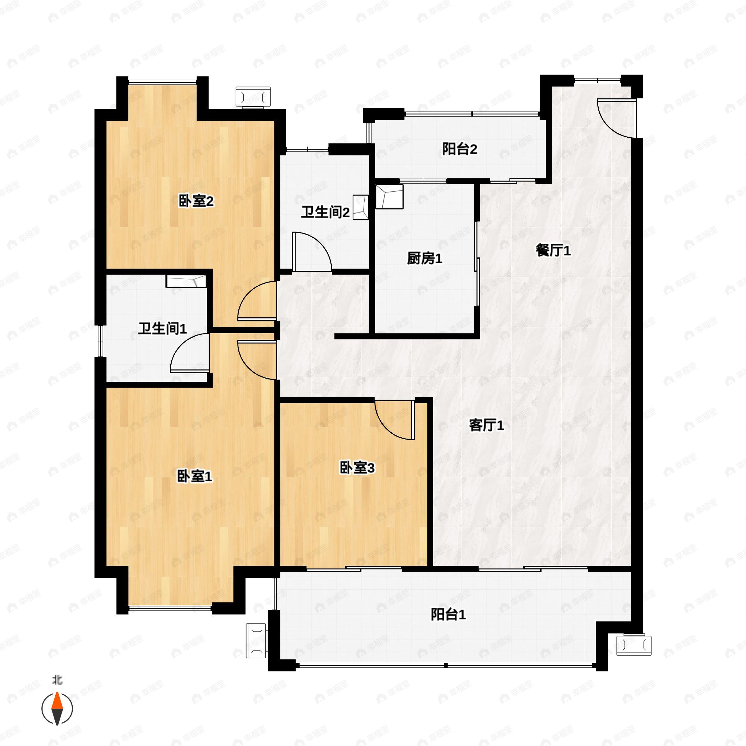 3室2厅2卫建面118平户型图