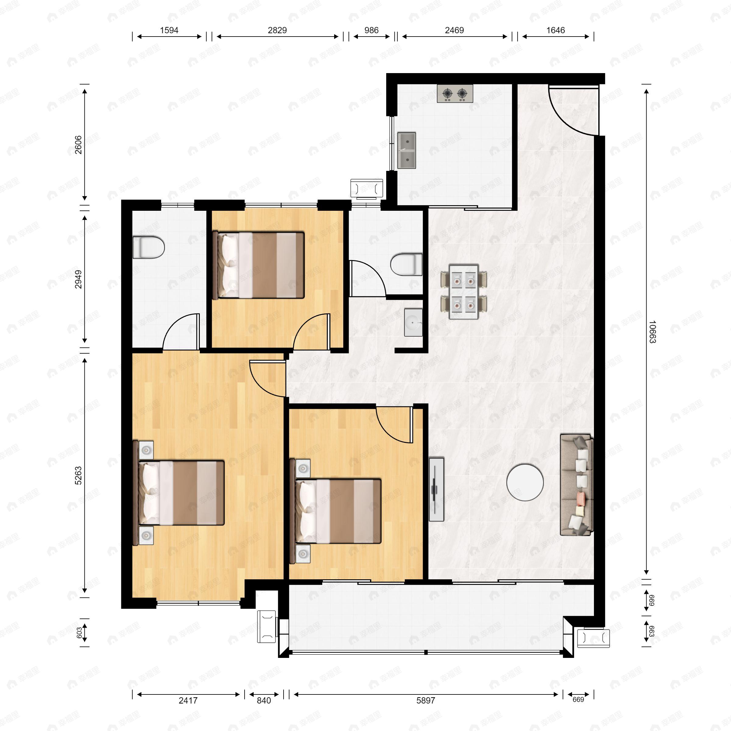 黄冈学府城3室2厅2卫户型图