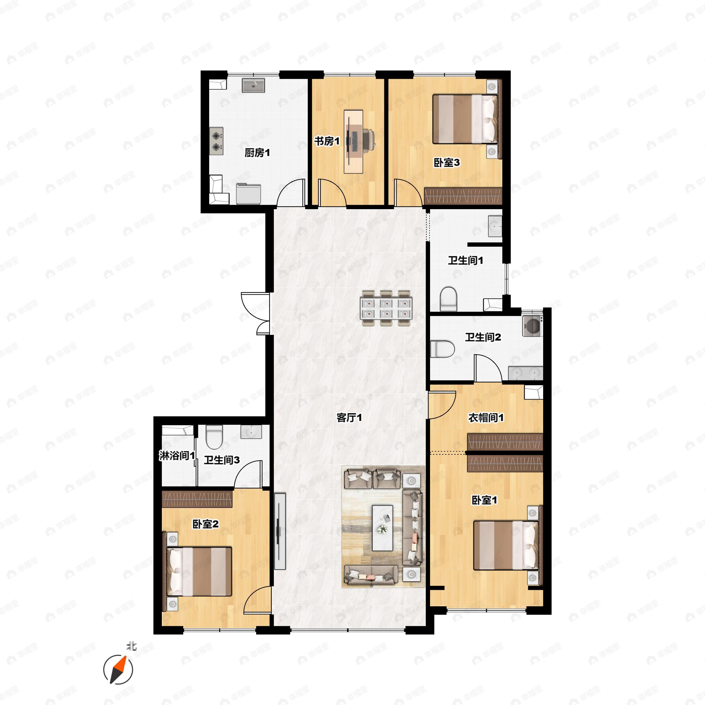 4室2厅3卫建面175平户型图