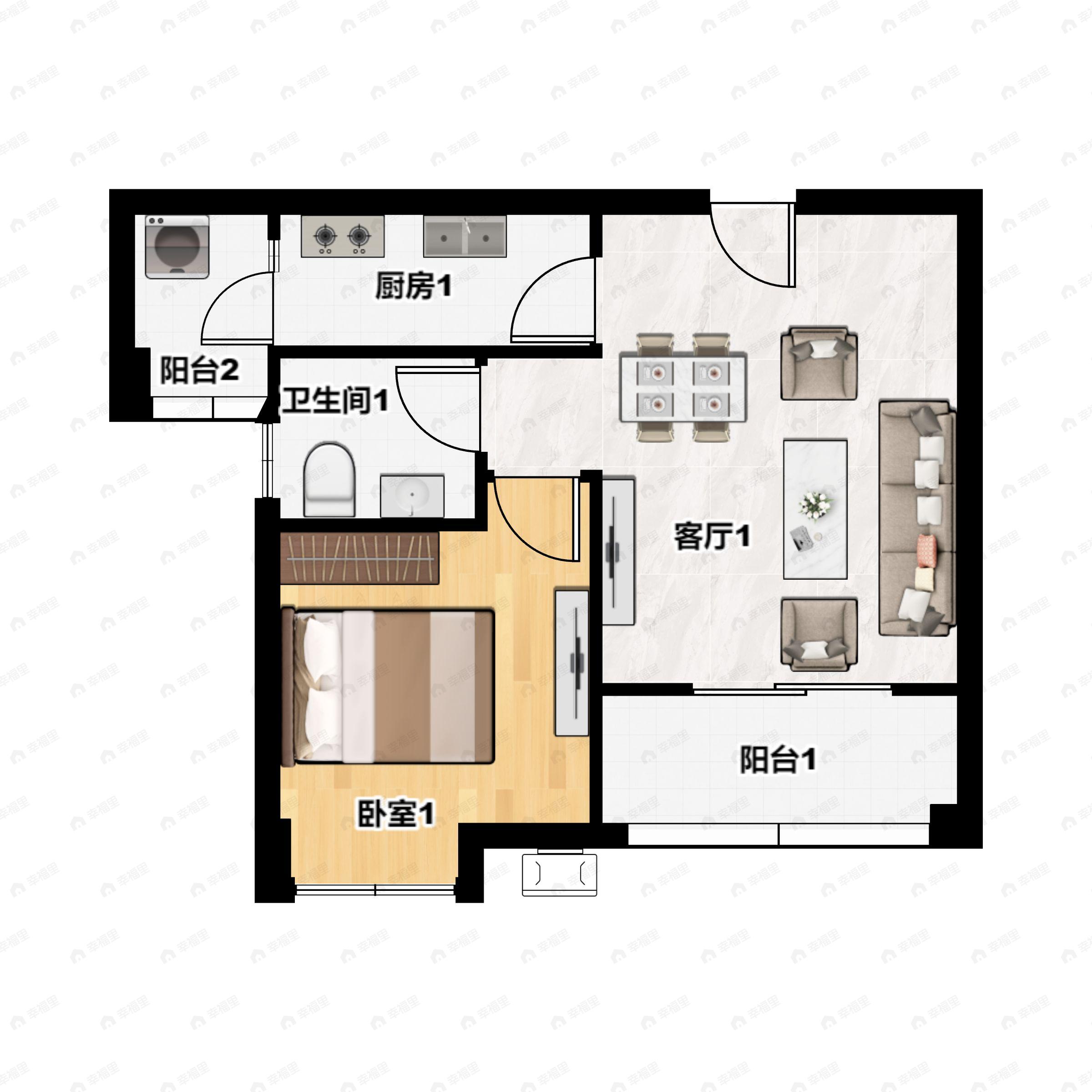 1室1厅1卫建面61平户型图