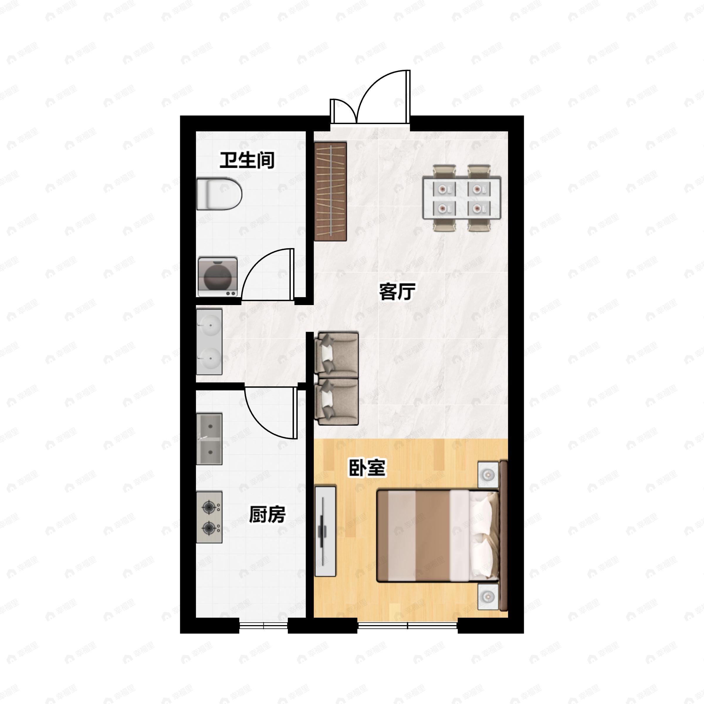1室1厅1卫建面48平户型图