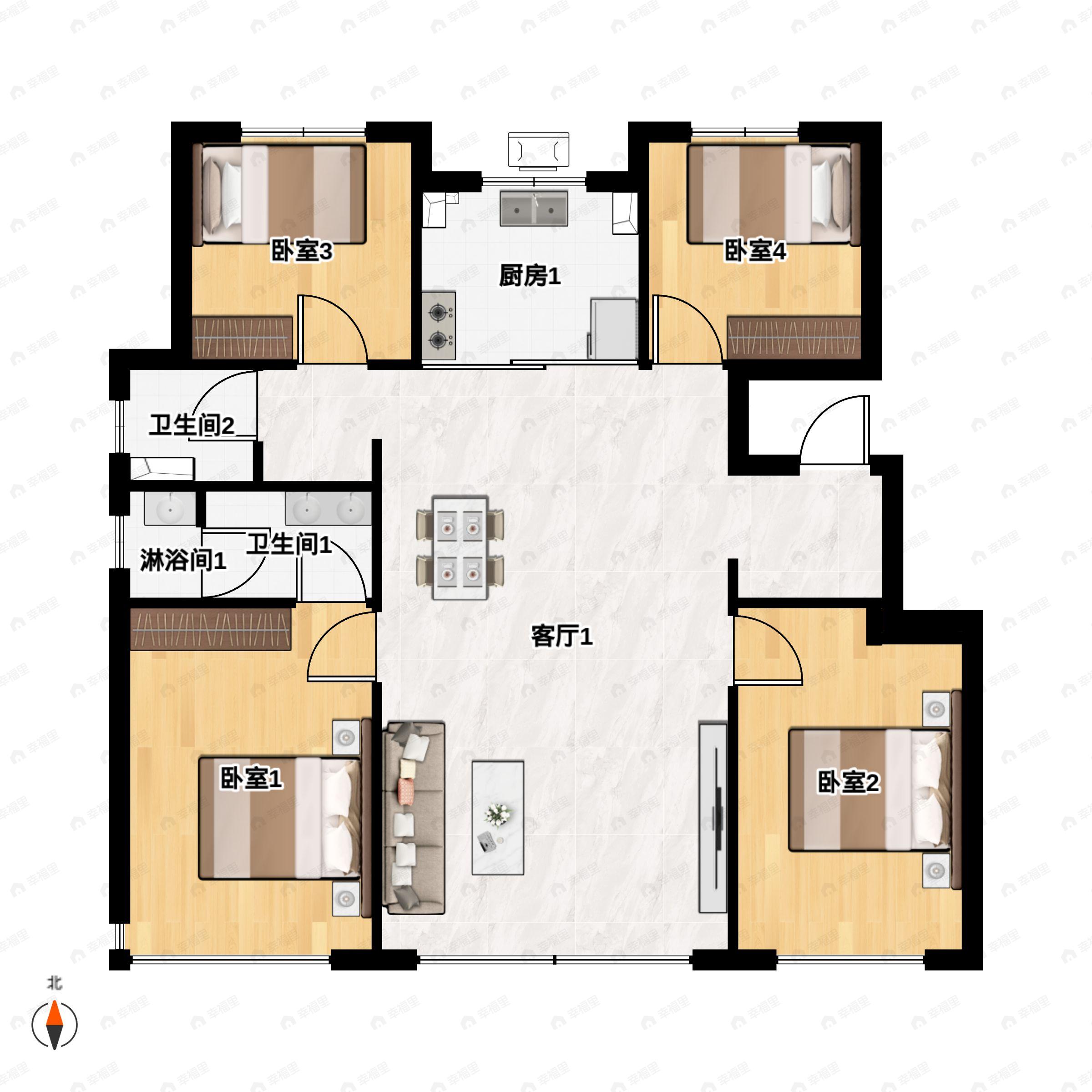 4室2厅2卫建面139平户型图