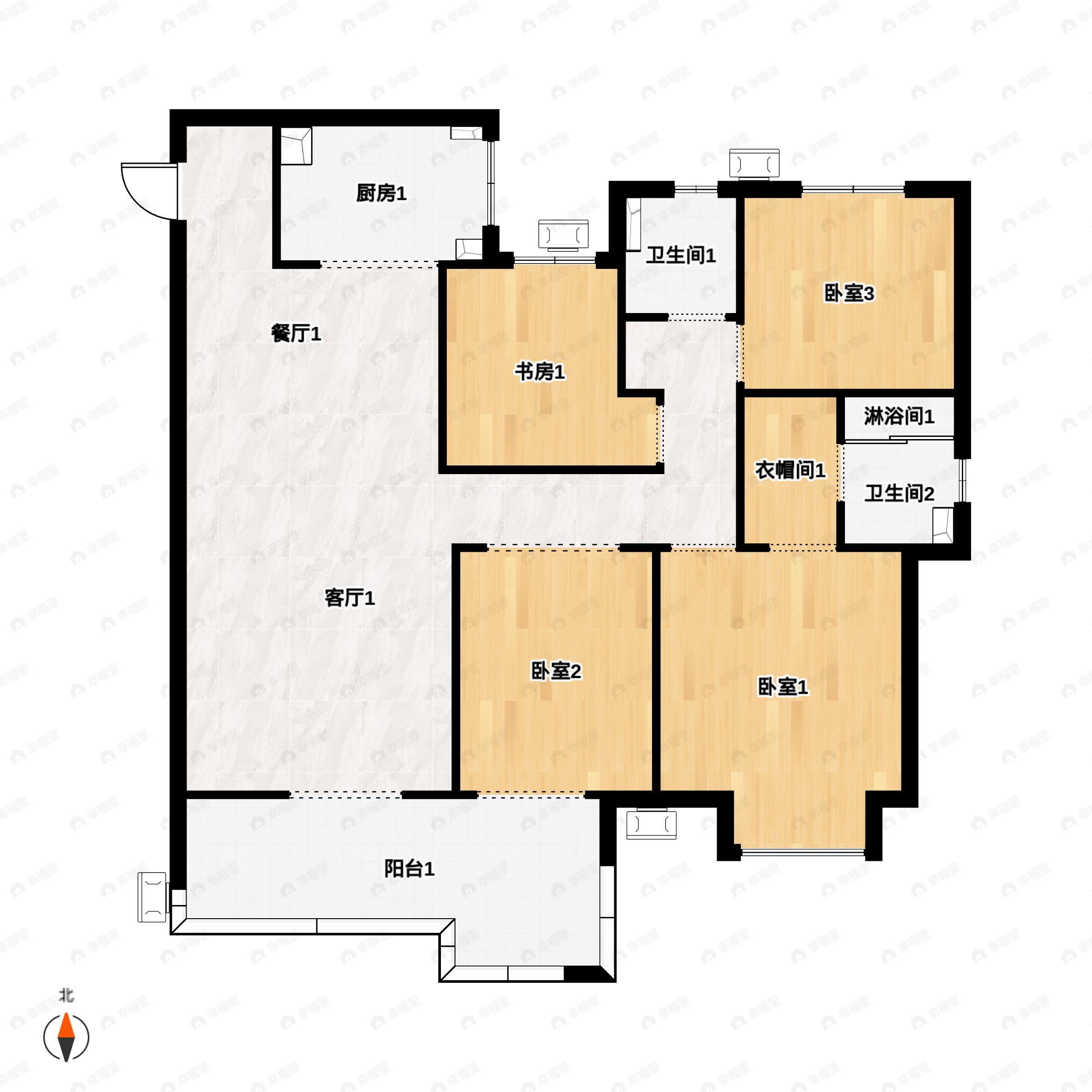 4室2厅3卫建面142平户型图