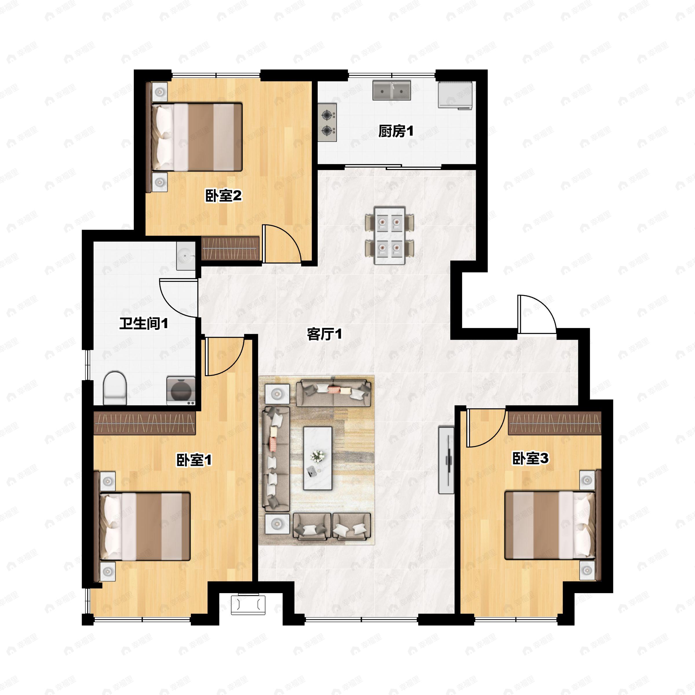 嘉惠九里3室2厅1卫户型图