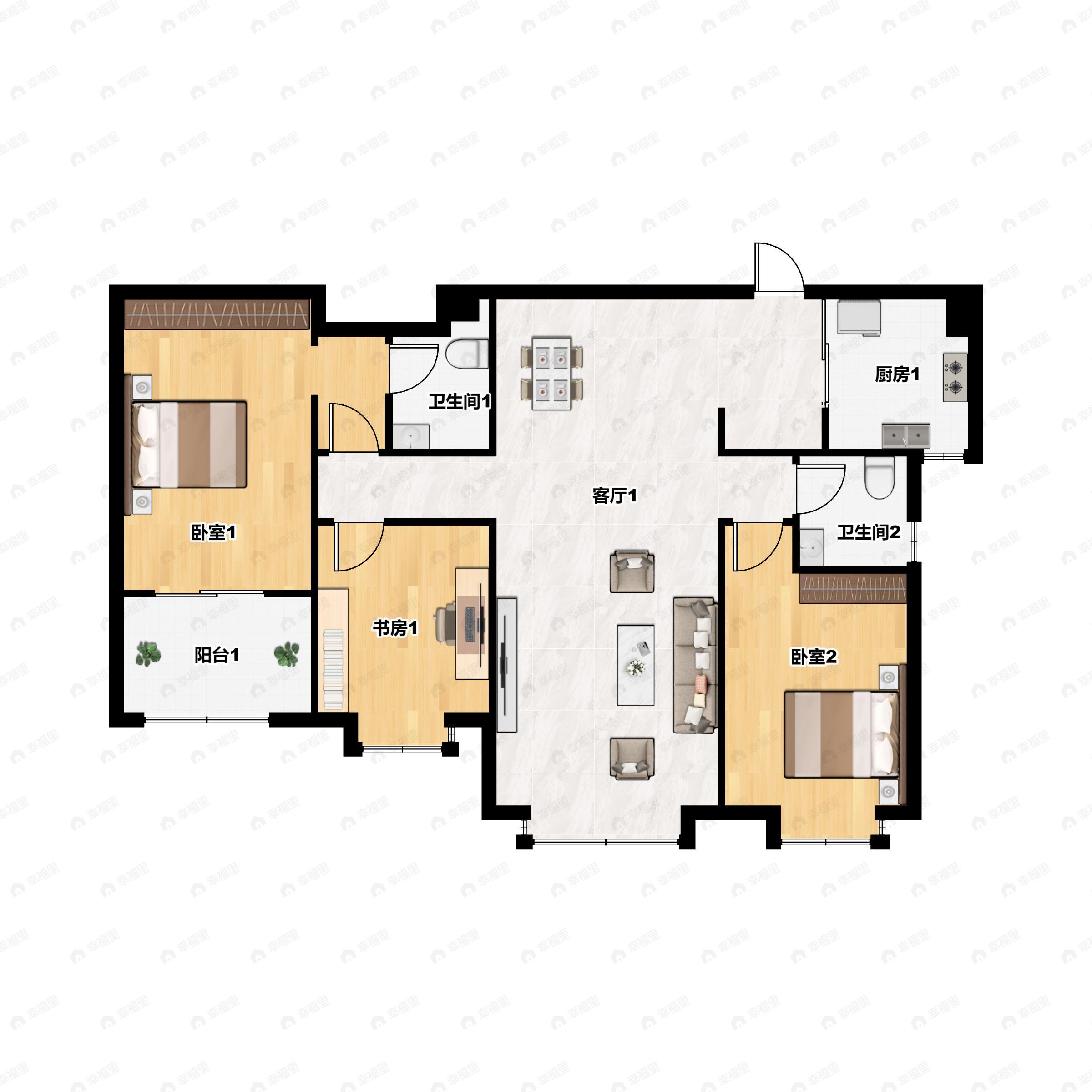 泽龙阳光国际B区3室2厅2卫户型图