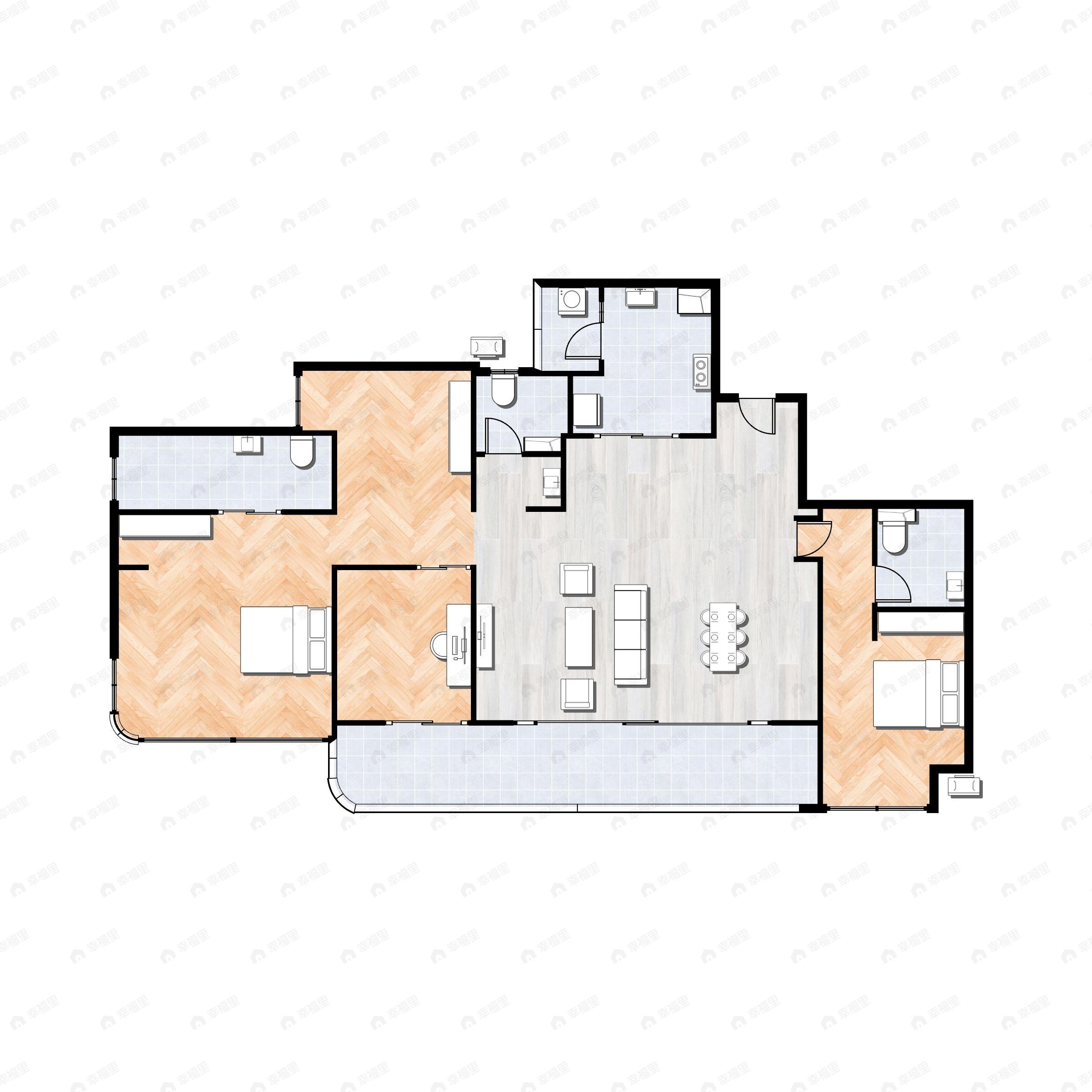 4室2厅3卫建面180平南|东南|西南户型图