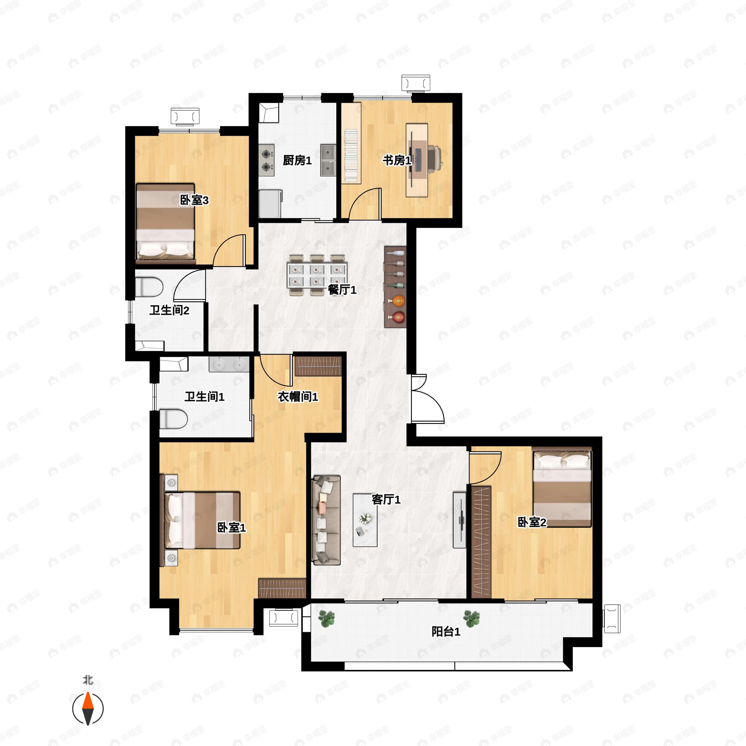 4室2厅2卫建面137平户型图