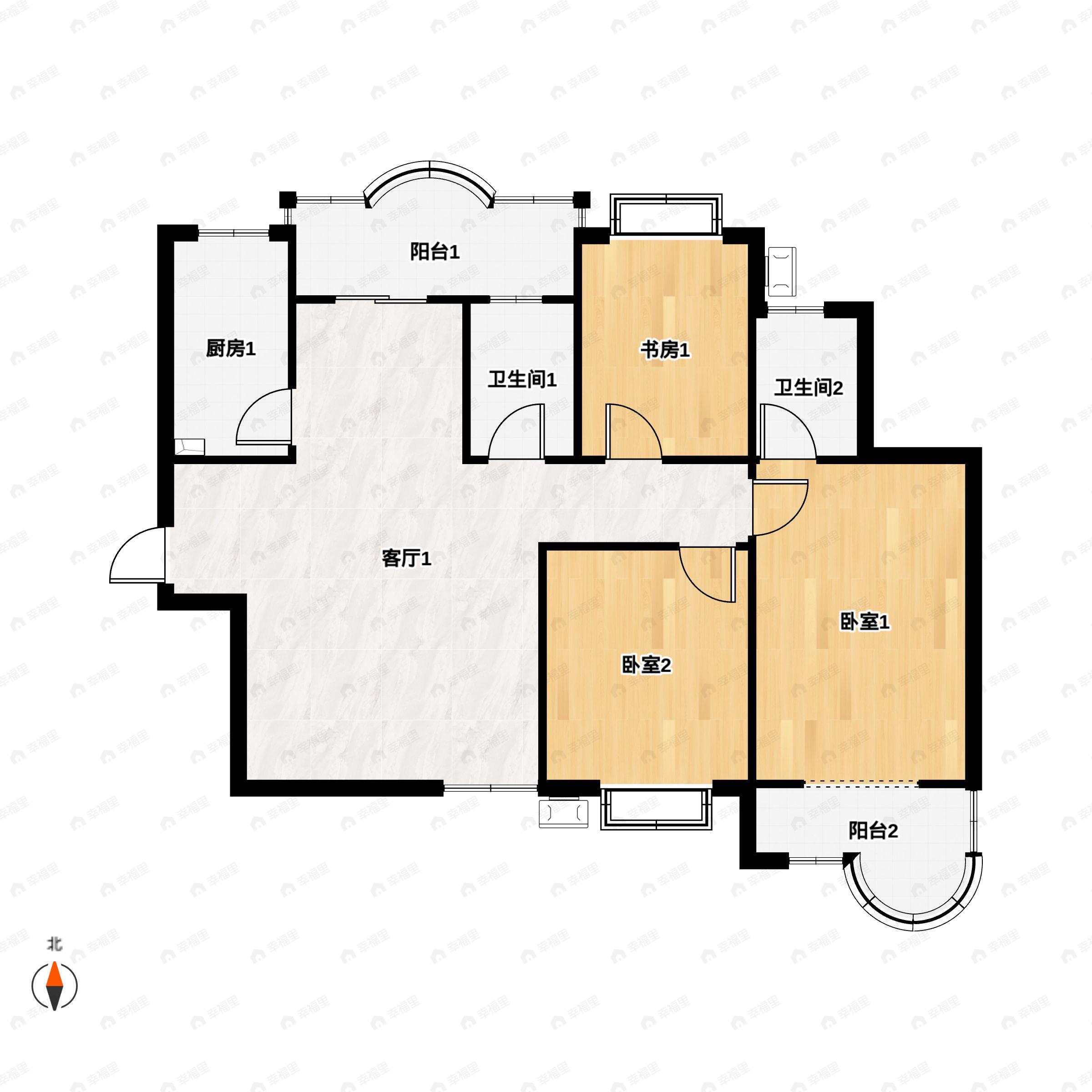 3室2厅2卫建面131平南户型图