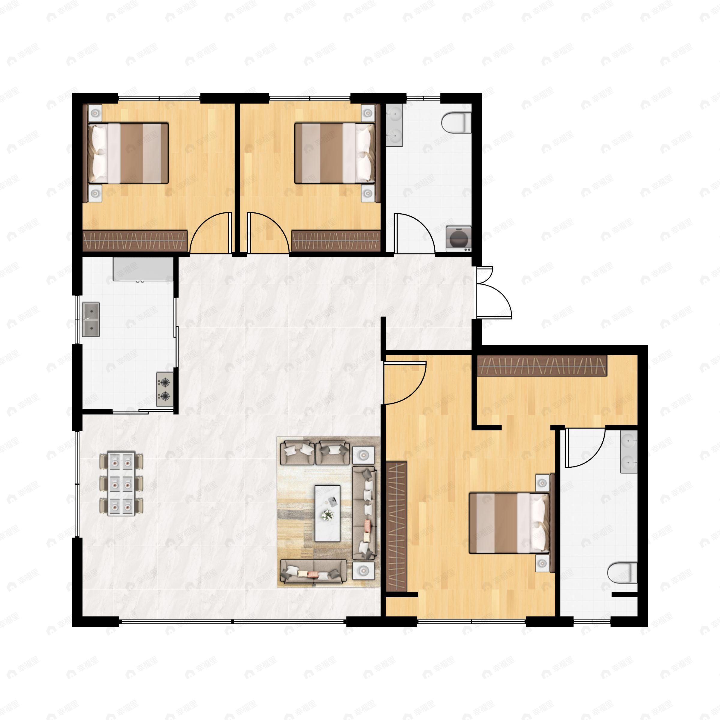 4室2厅3卫建面150平南|北户型图