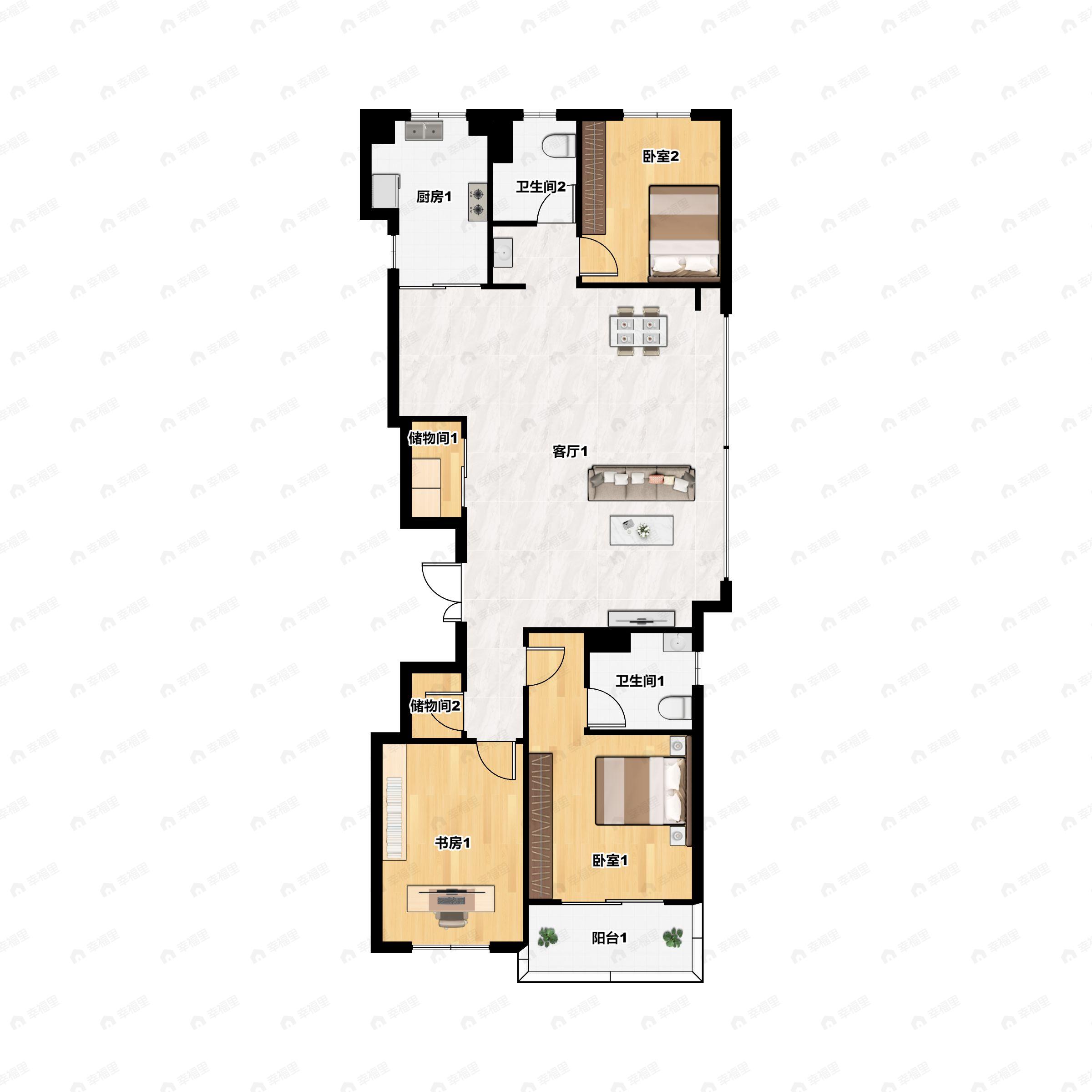 3室2厅2卫建面138平南户型图