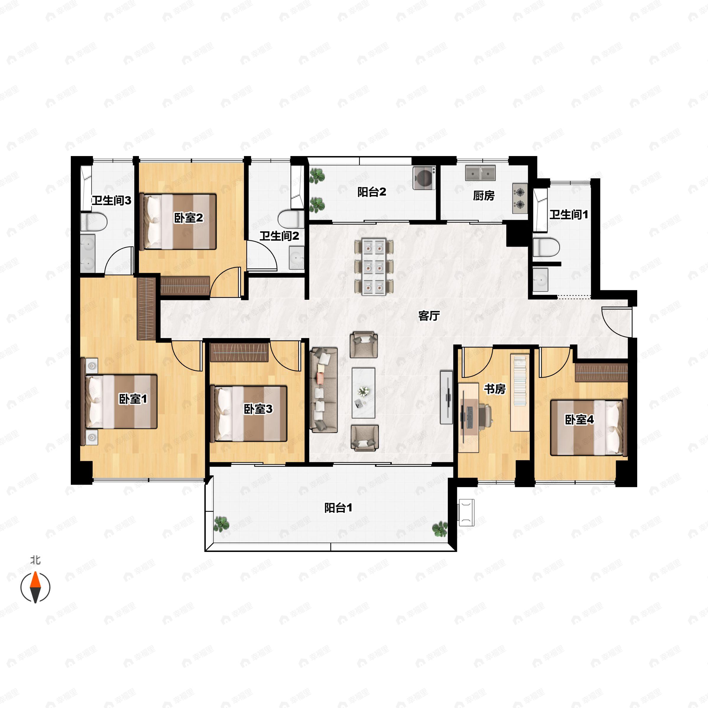 5室2厅3卫建面160平南户型图