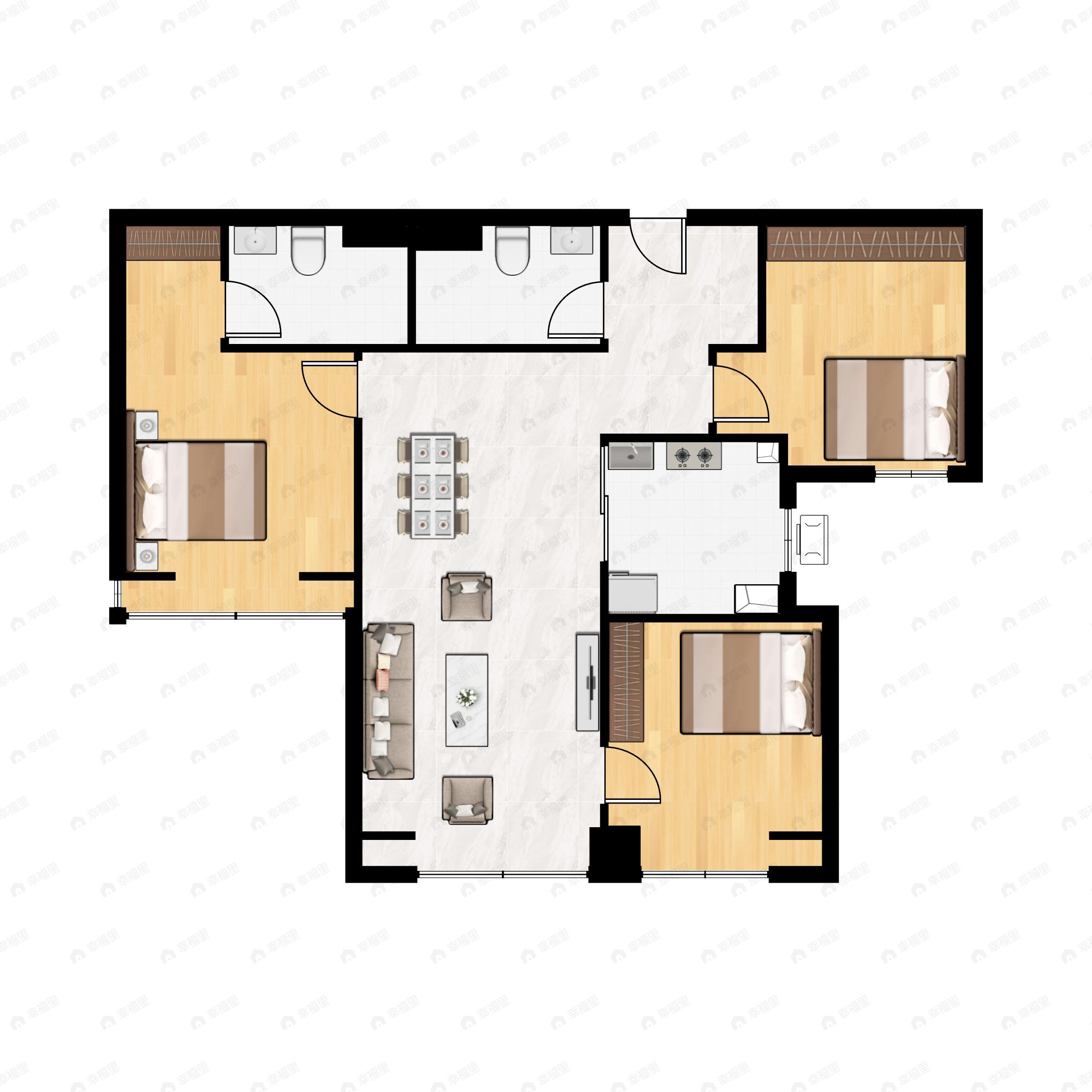 3室2厅2卫建面109平户型图