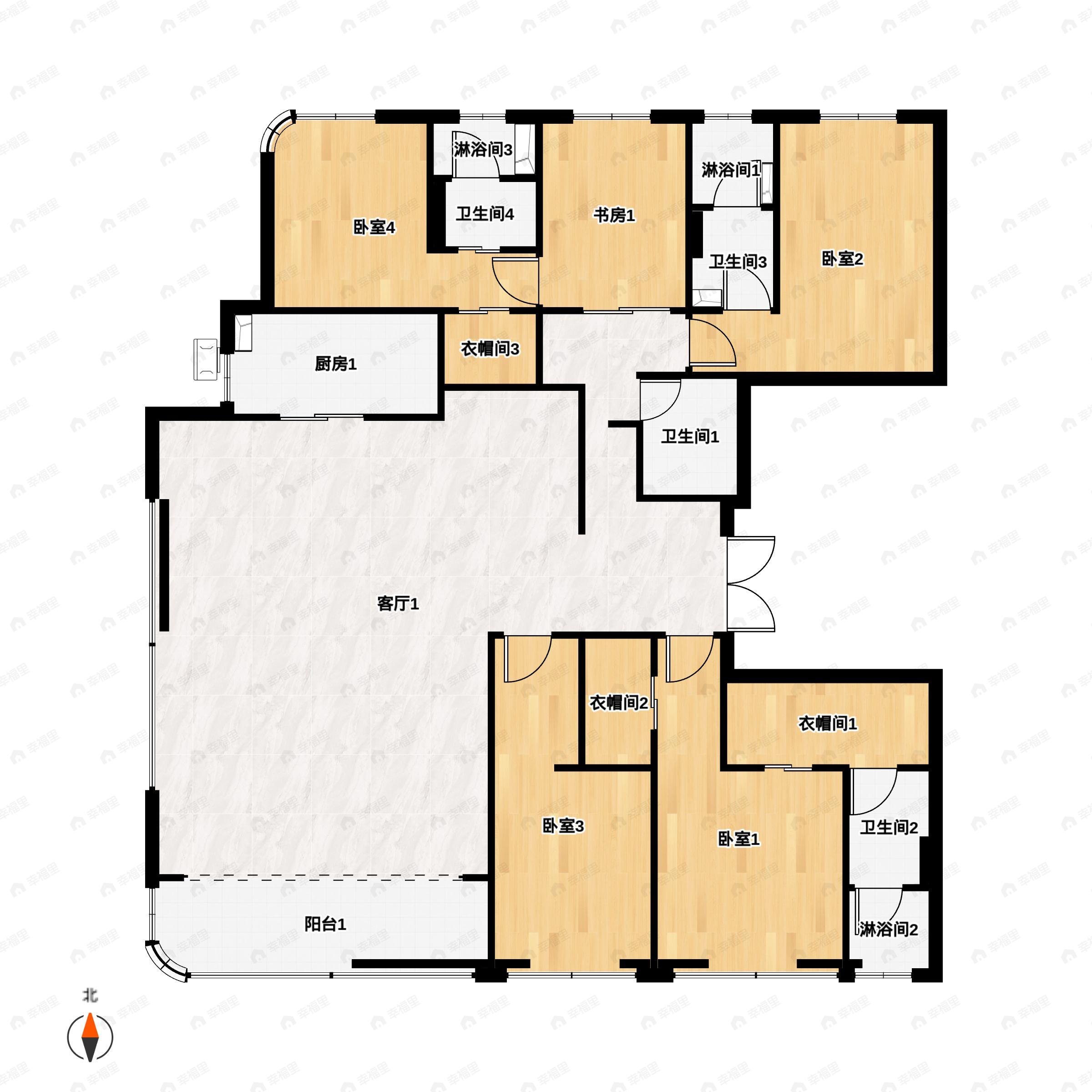 5室4厅4卫建面240平北|西|南户型图