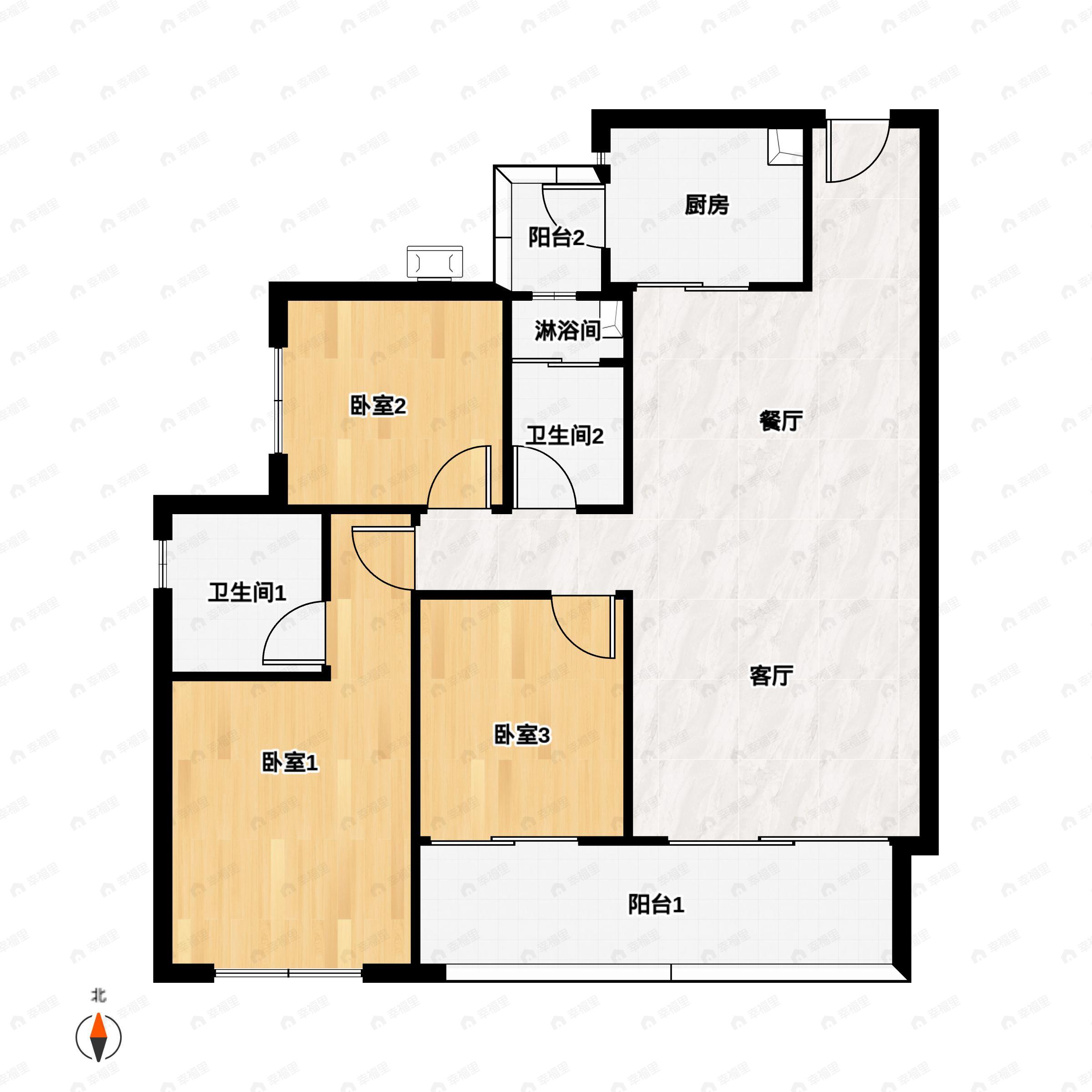 3室2厅2卫建面122平户型图