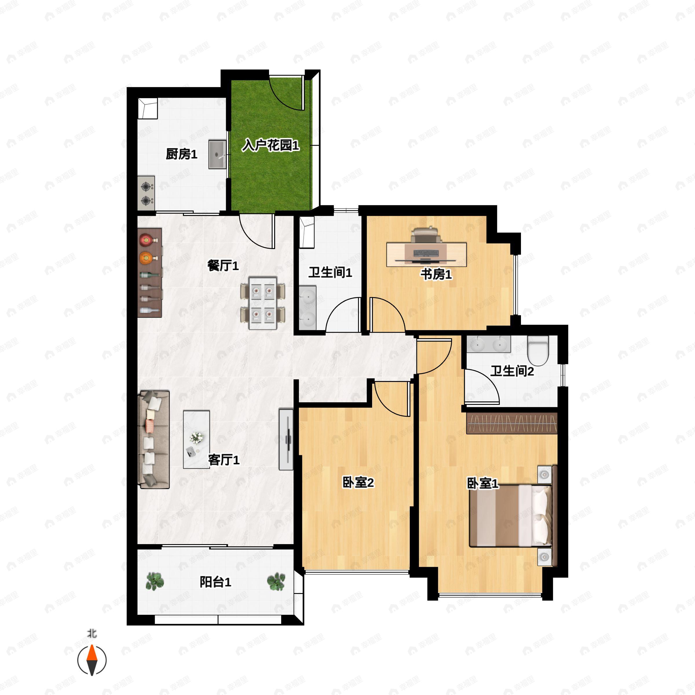 3室2厅2卫建面122平南户型图