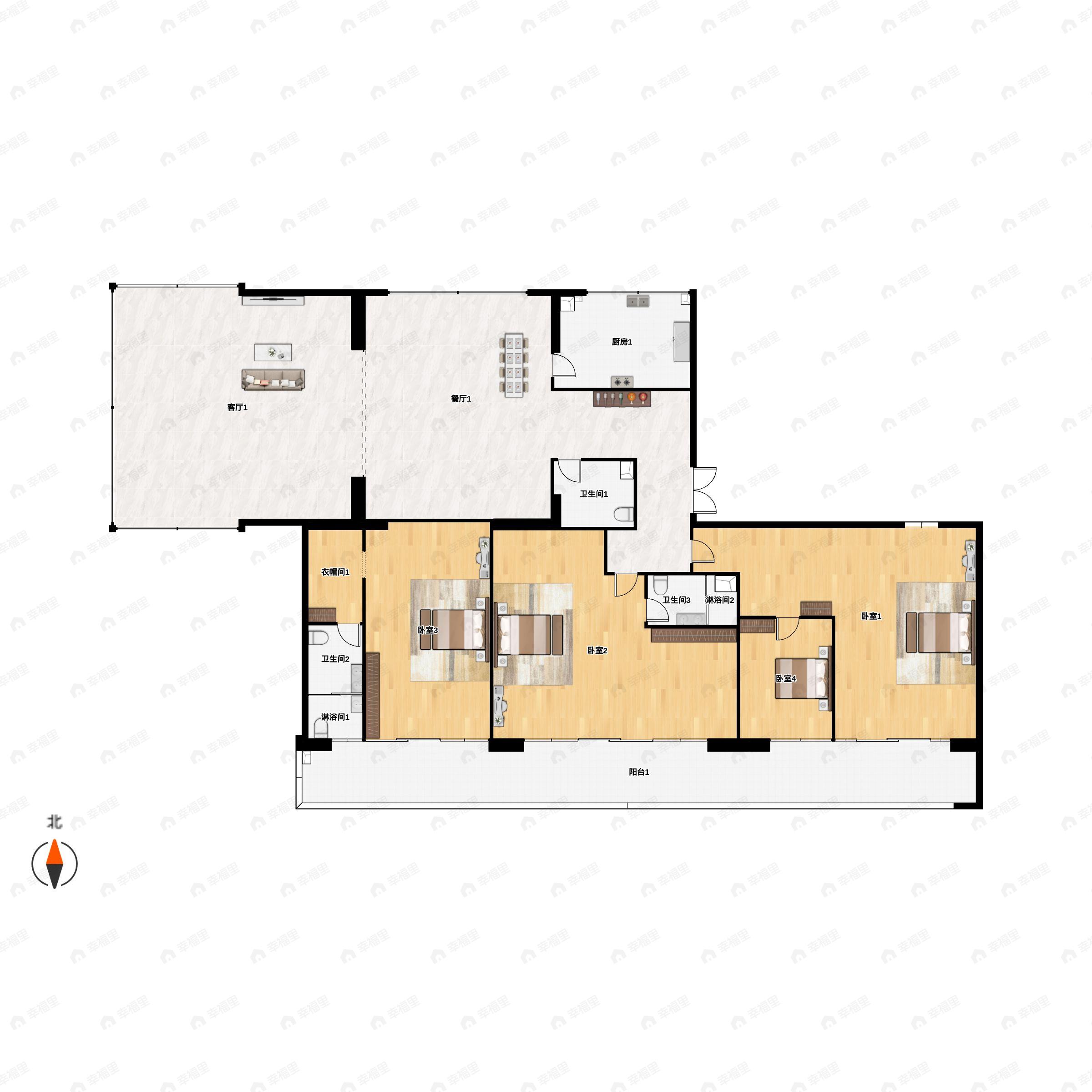 3室3厅4卫建面440平东南户型图