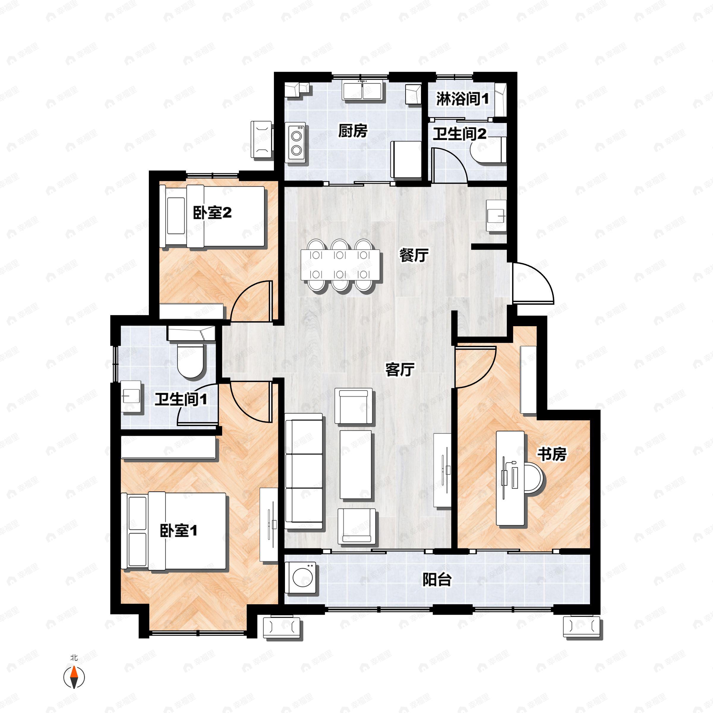 3室2厅2卫建面95平户型图