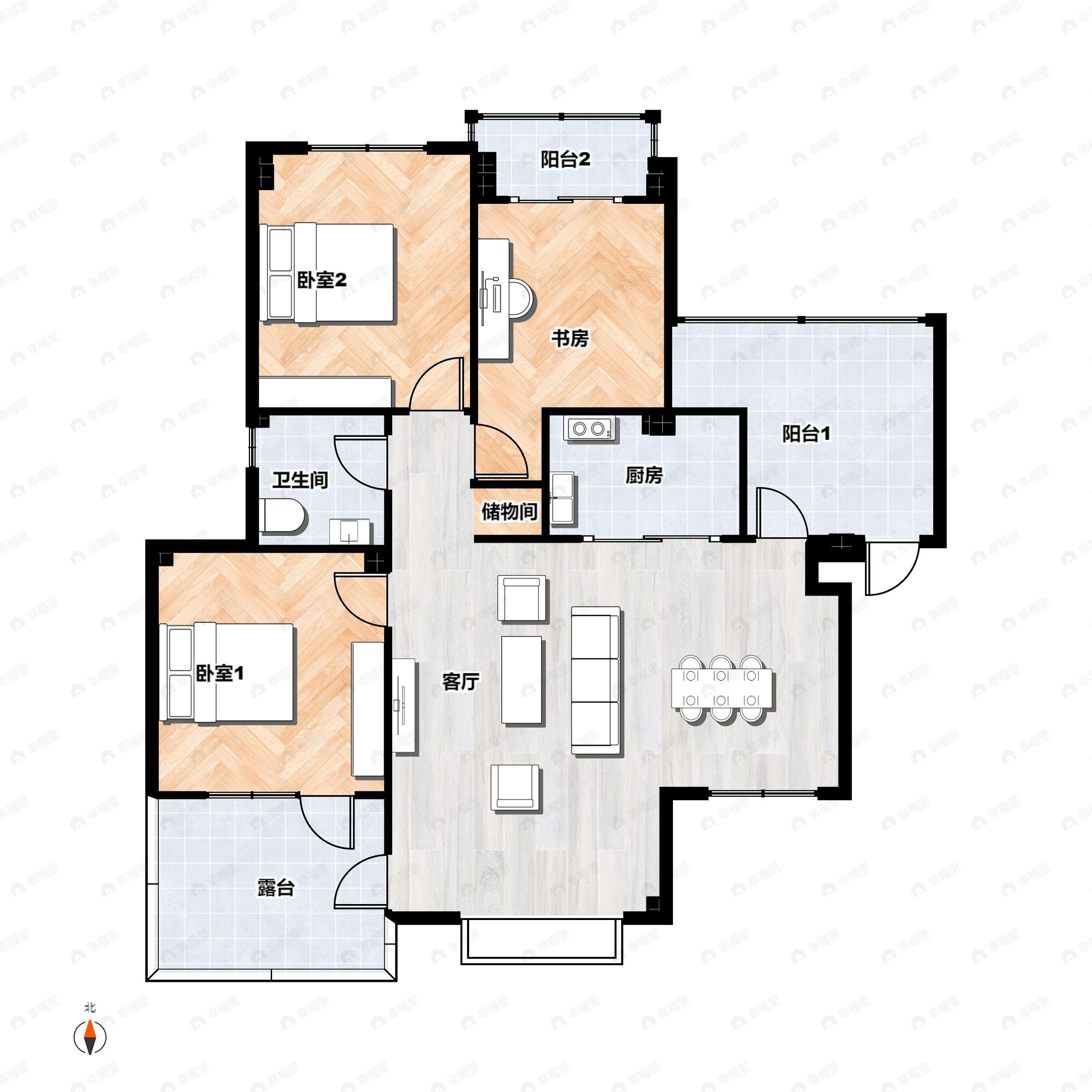 3室2厅1卫建面117平南户型图