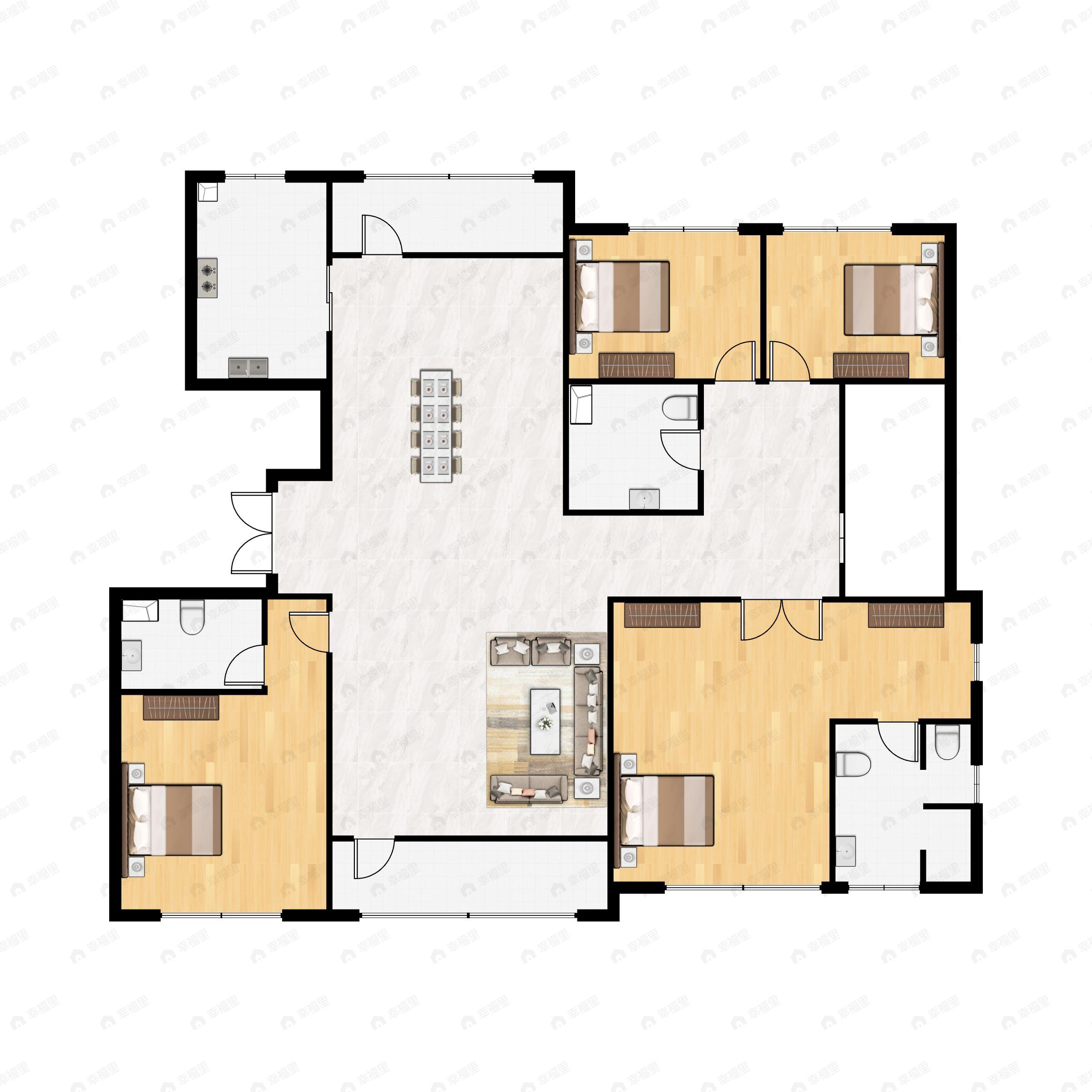 4室2厅3卫建面210平南|北户型图
