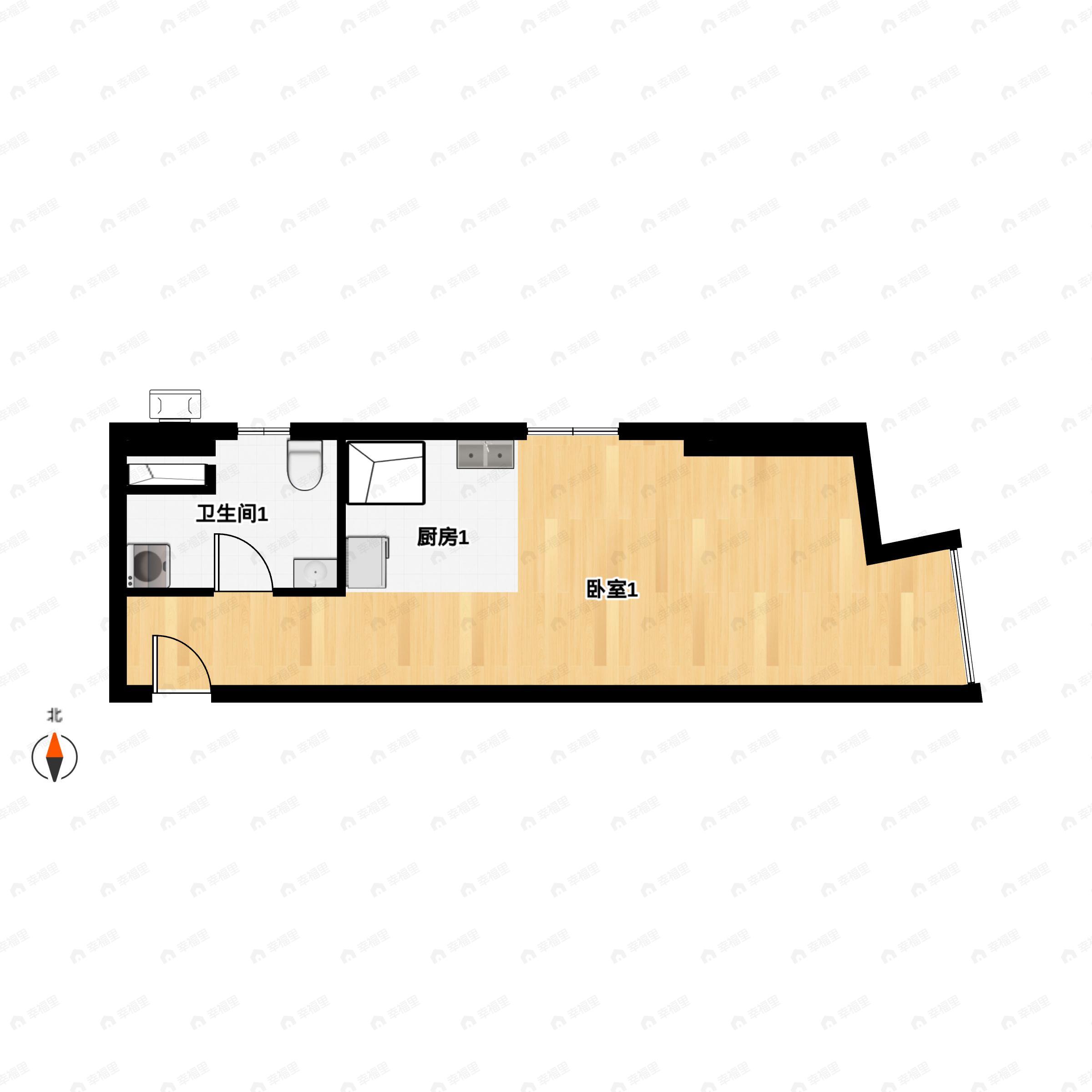 1室1厅1卫建面47m²东户型图