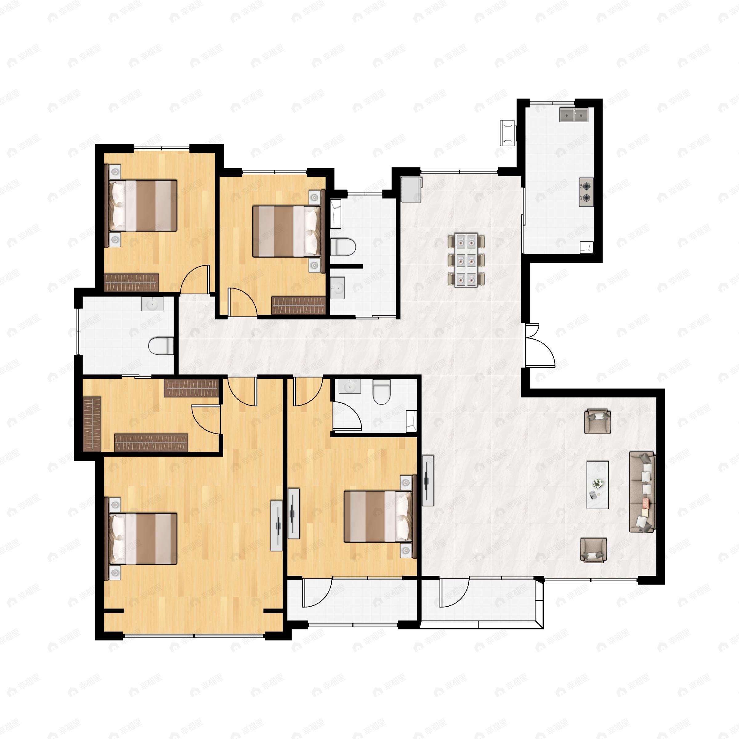 4室2厅3卫建面197平南|北户型图