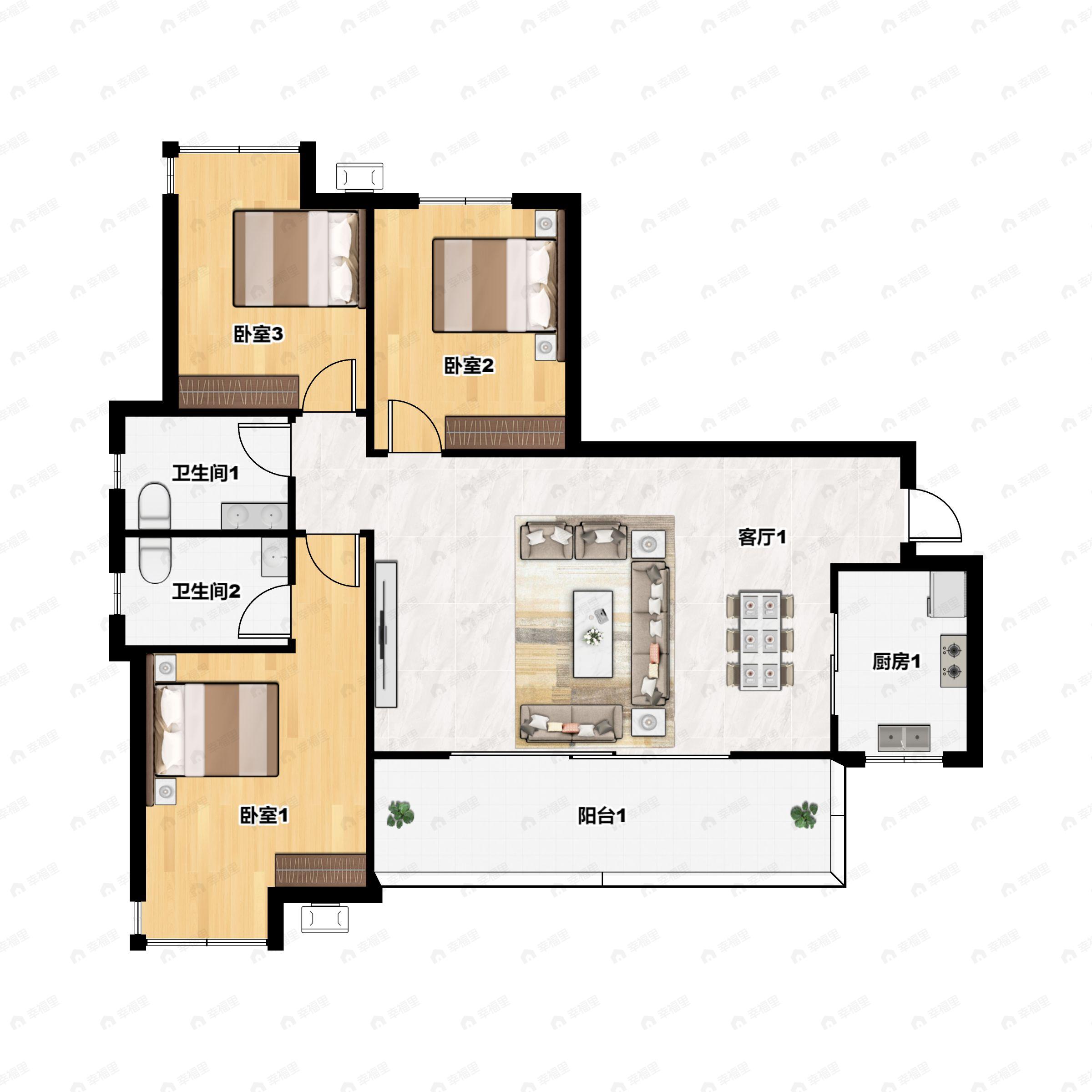 3室2厅2卫建面115平户型图