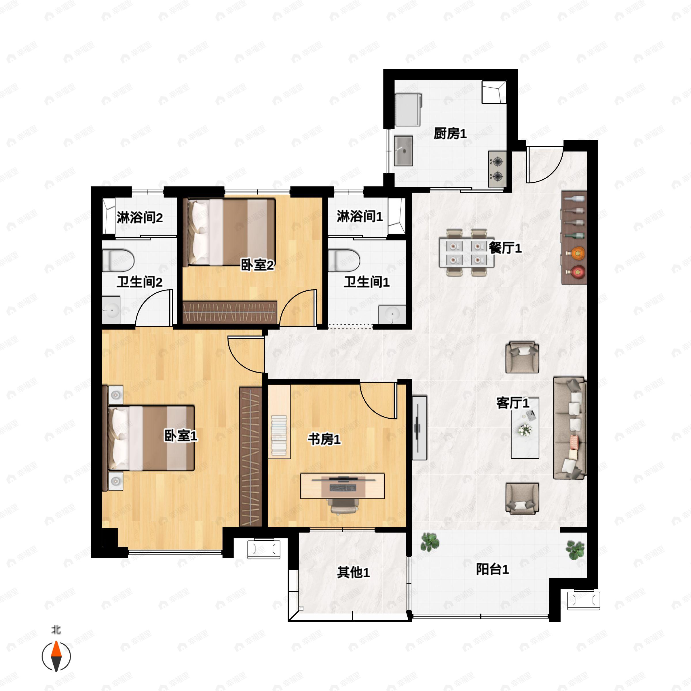 兰州碧桂园文璟城3室2厅2卫户型图