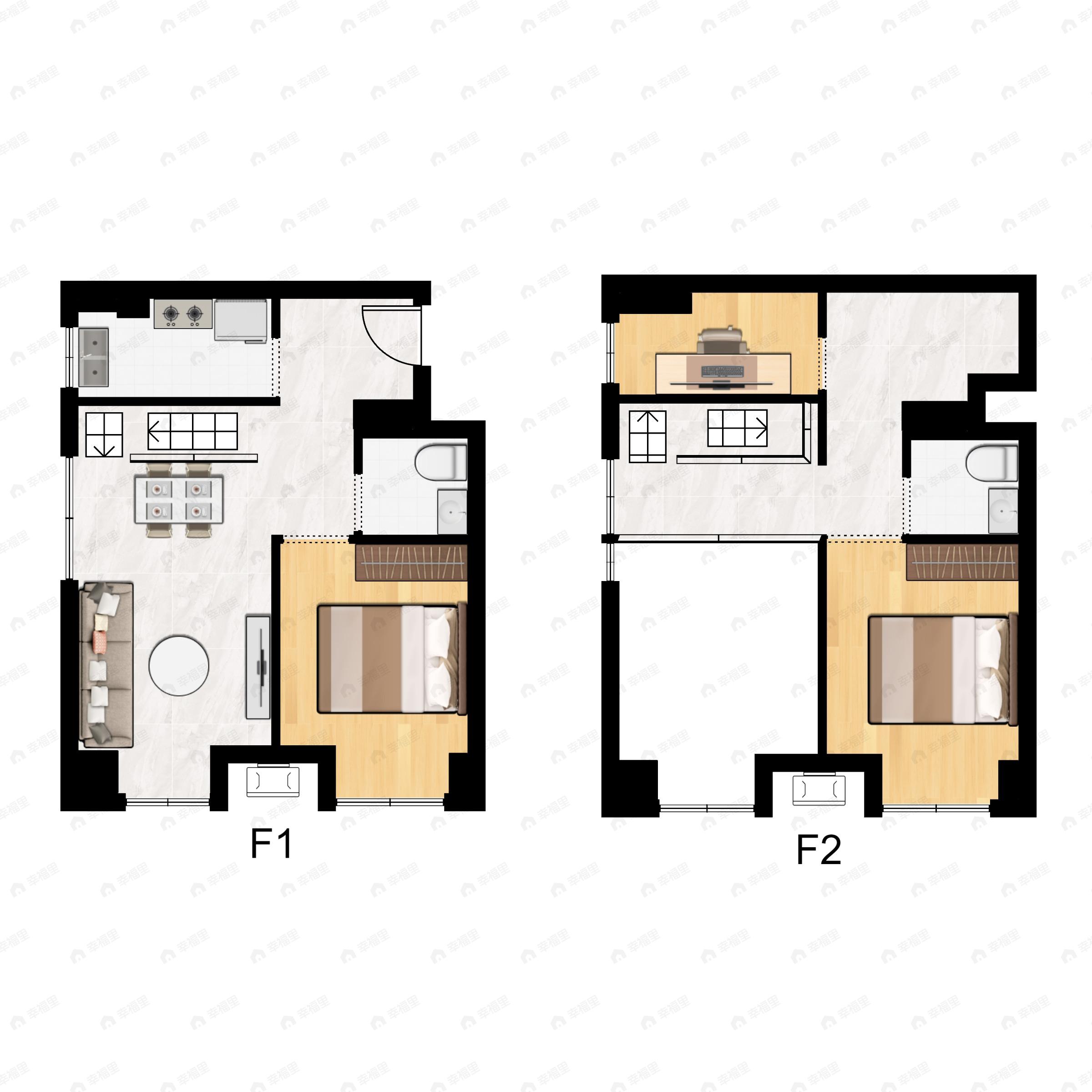 3室1厅2卫建面65平西南户型图