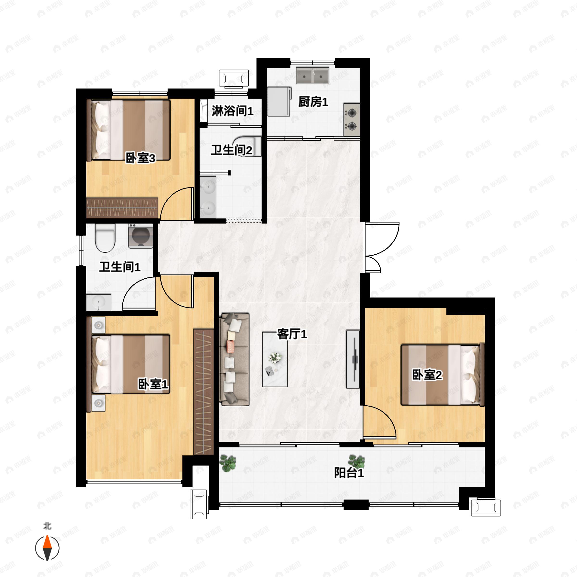 3室2厅2卫建面120平户型图