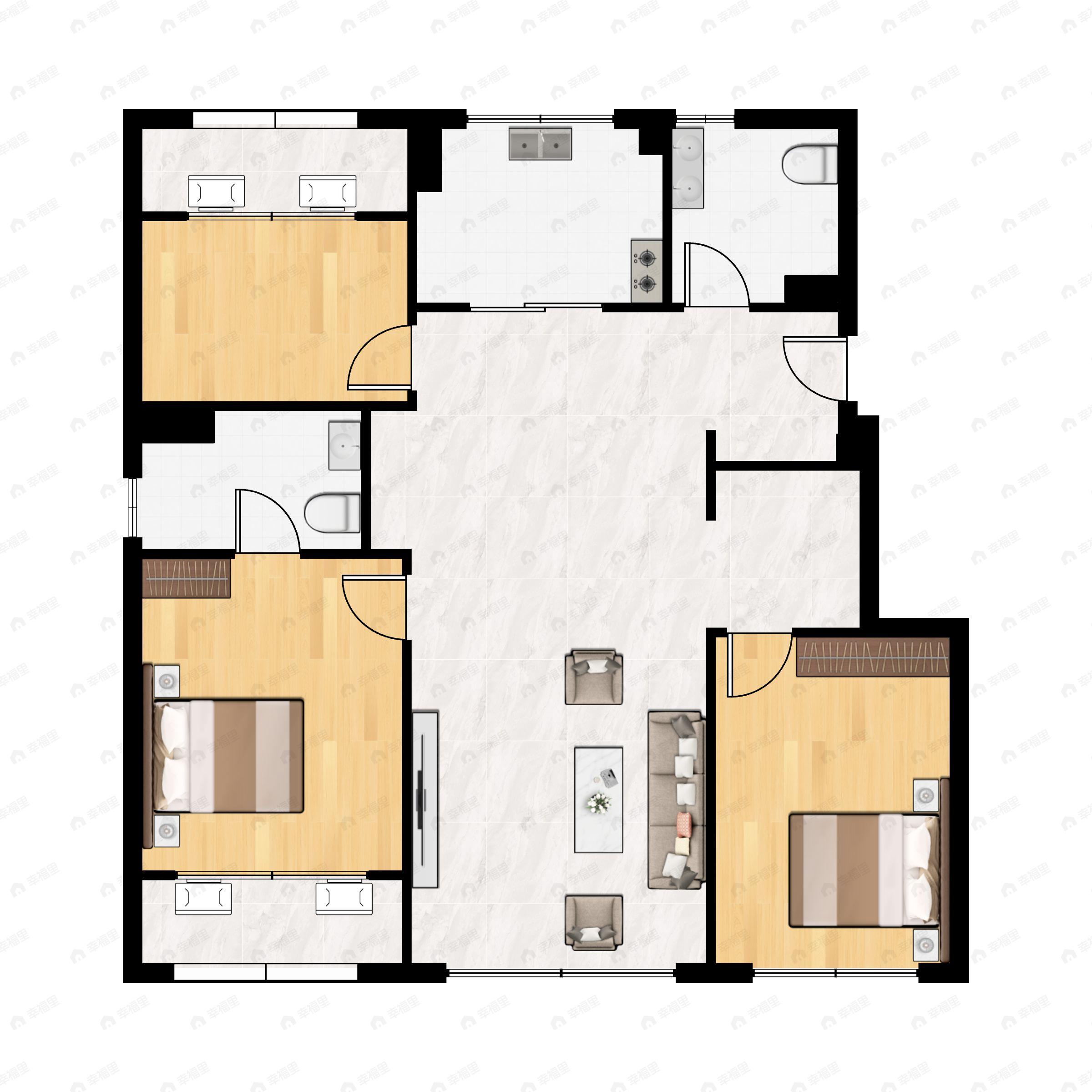 4室2厅2卫建面166平南户型图