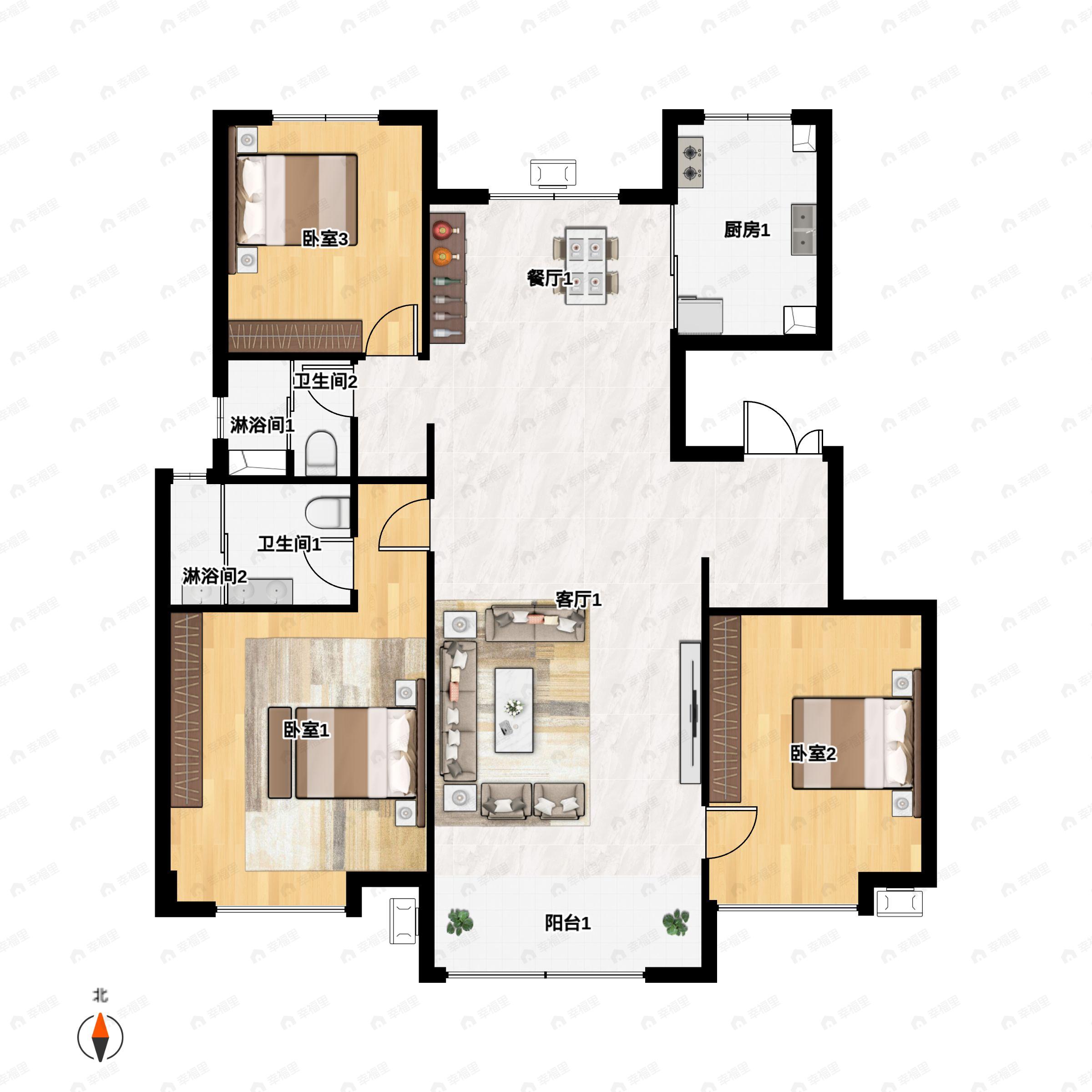 3室2厅2卫建面112平户型图