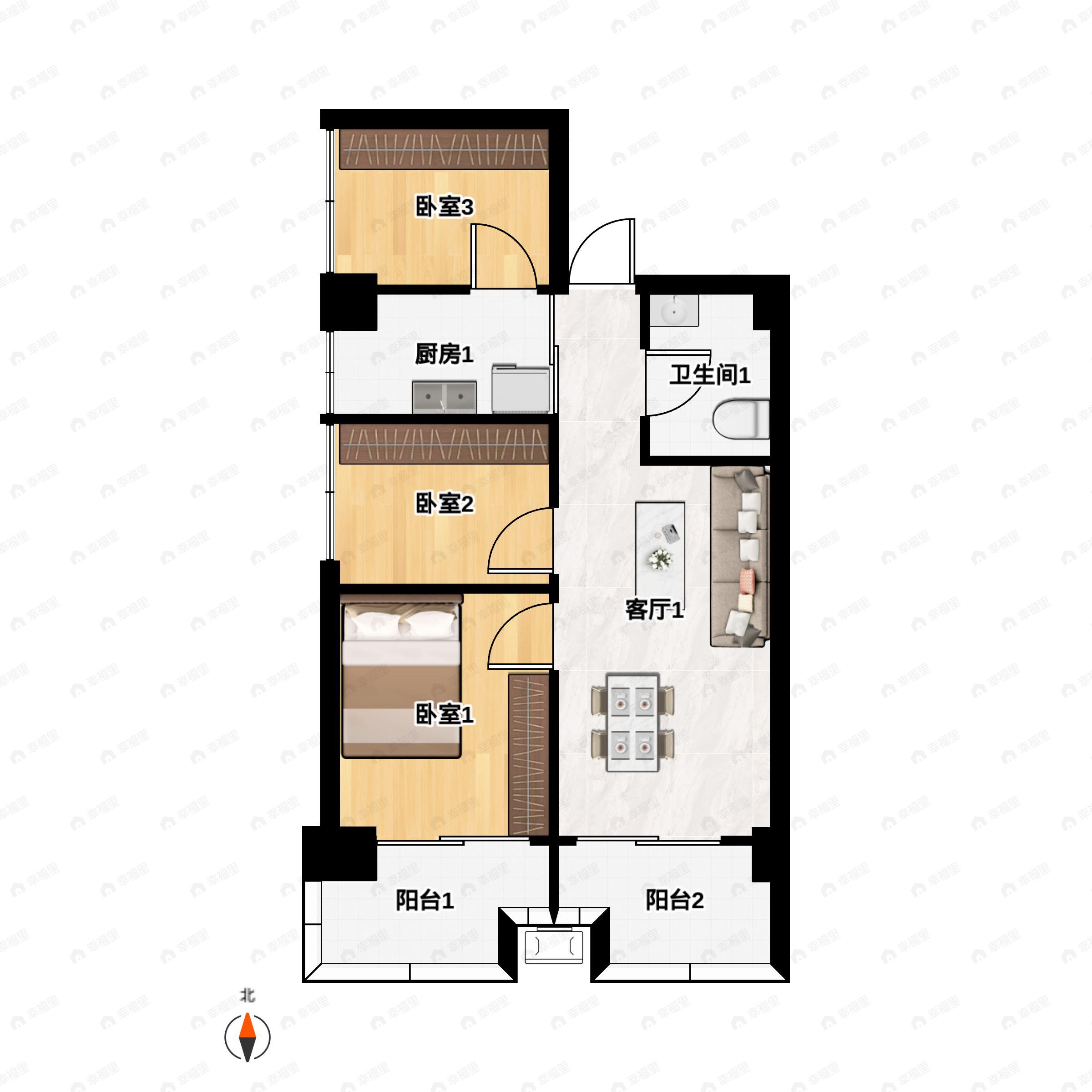 3室2厅1卫建面81平户型图