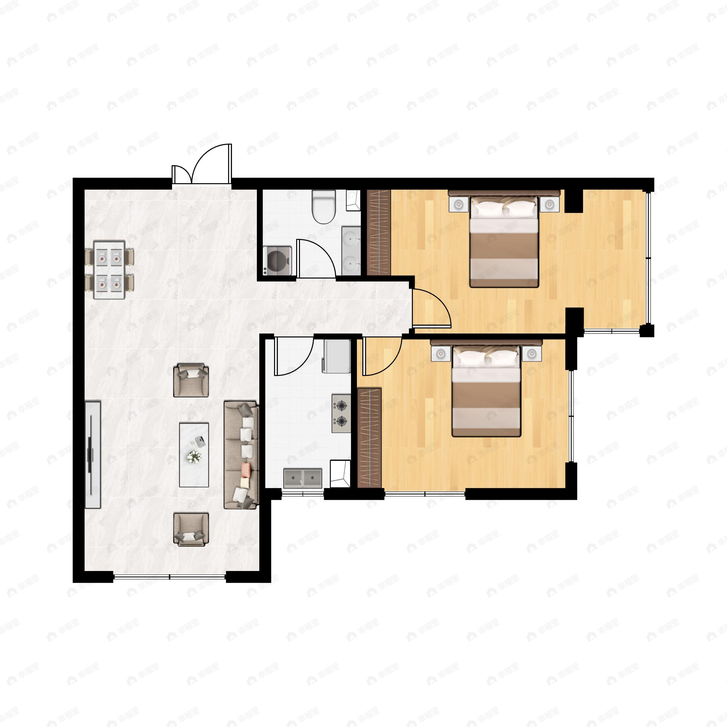 2室1厅1卫建面110平户型图