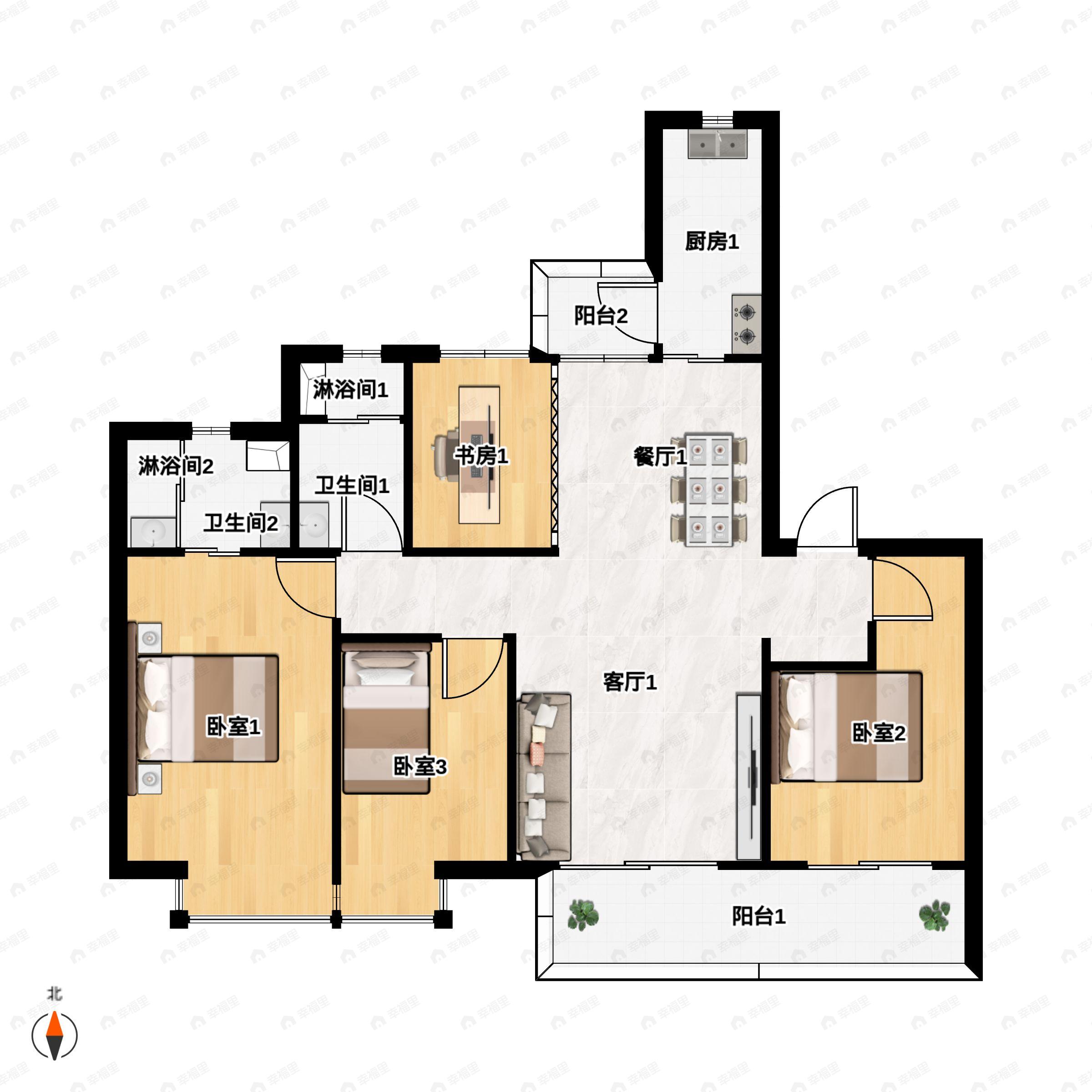 4室2厅2卫建面143平南户型图