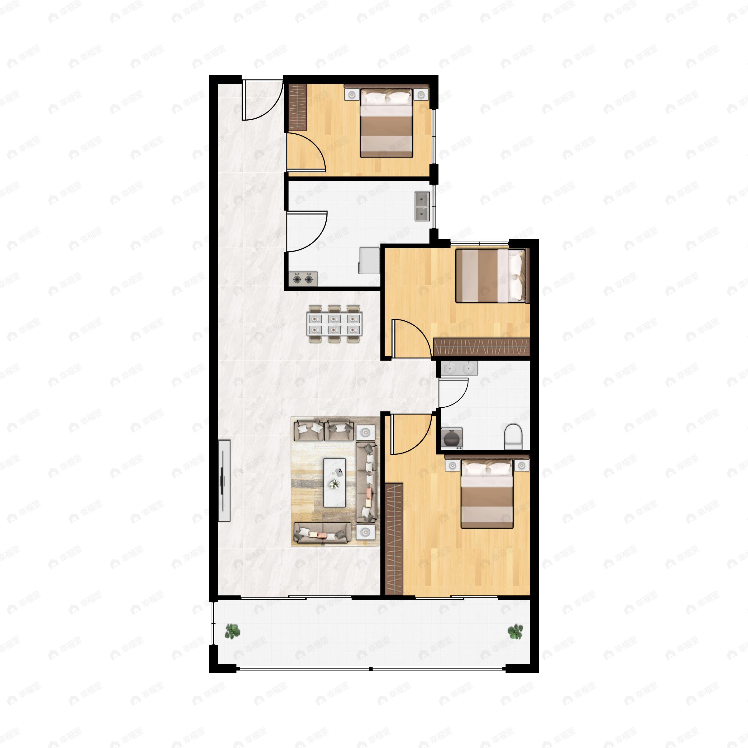 3室2厅1卫建面89m²南户型图