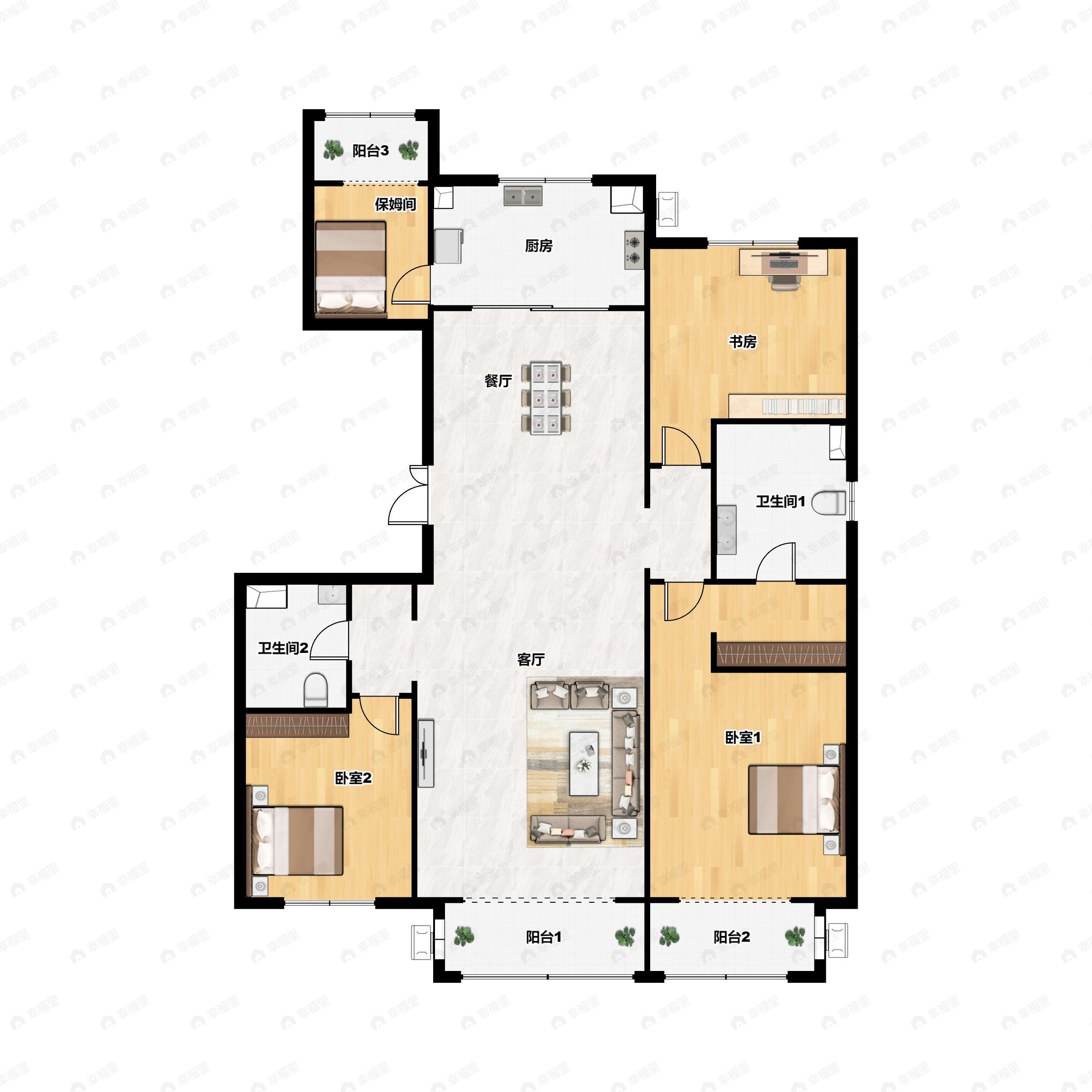 4室2厅2卫建面180m²南户型图