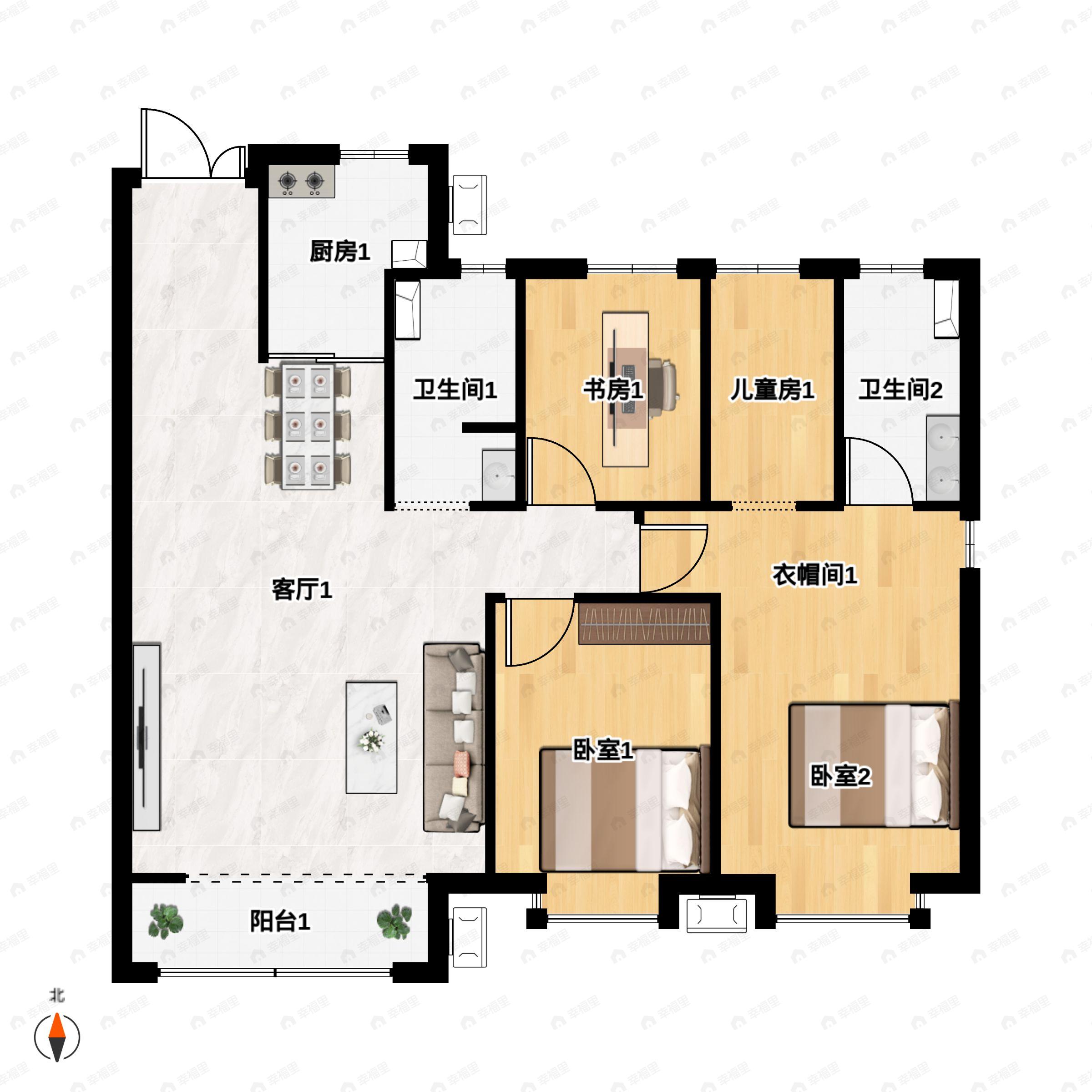 4室2厅2卫建面127平户型图