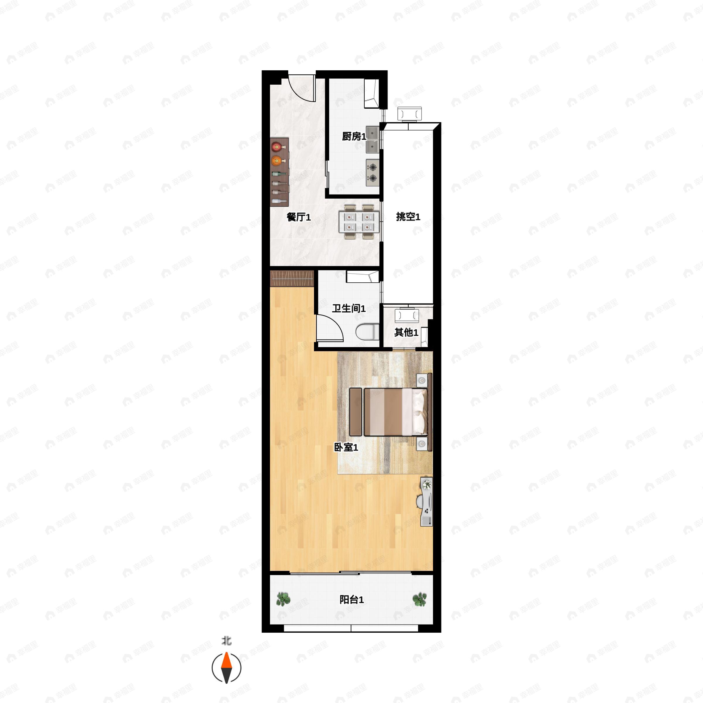 1室1厅1卫建面67m²南户型图
