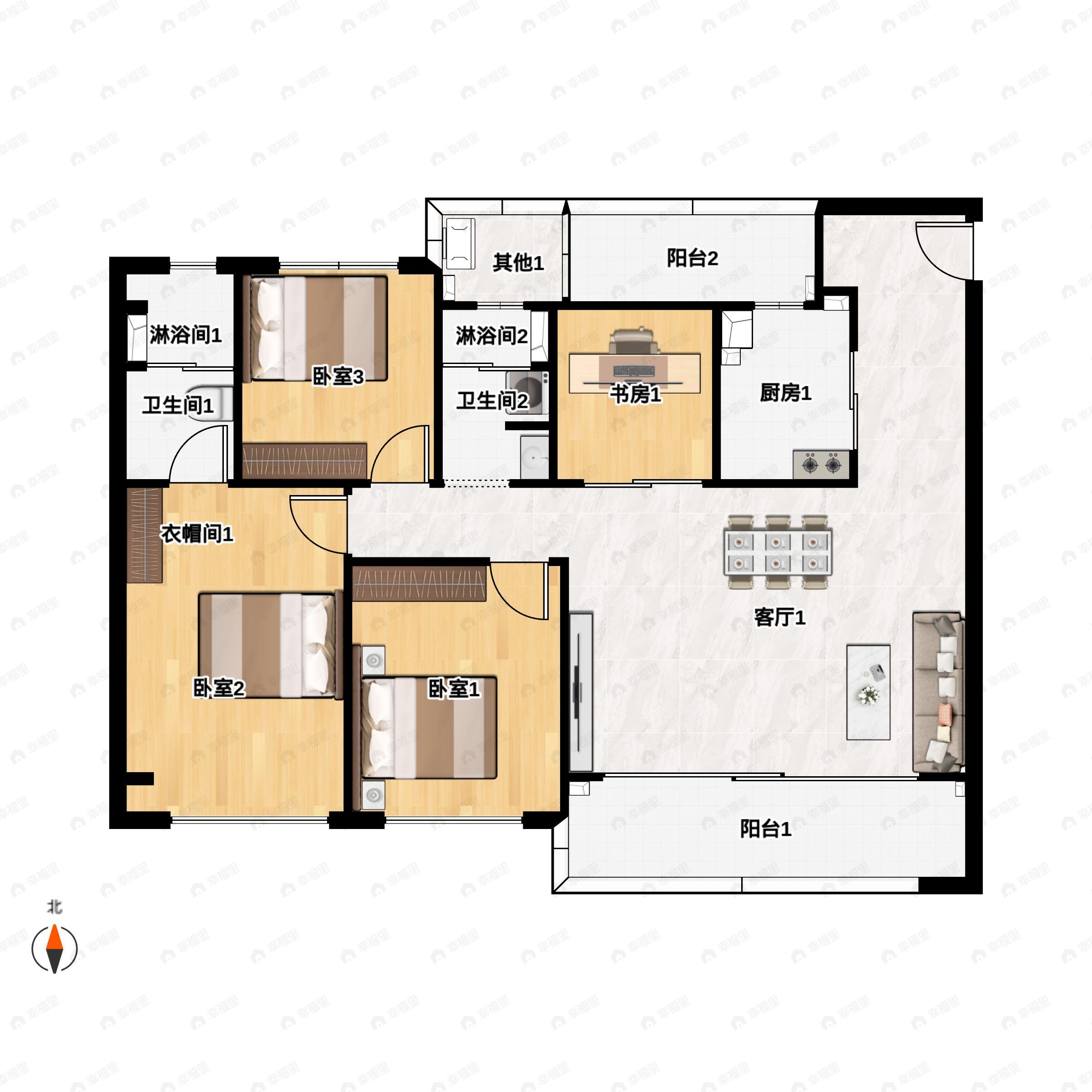 4室2厅2卫建面129平户型图