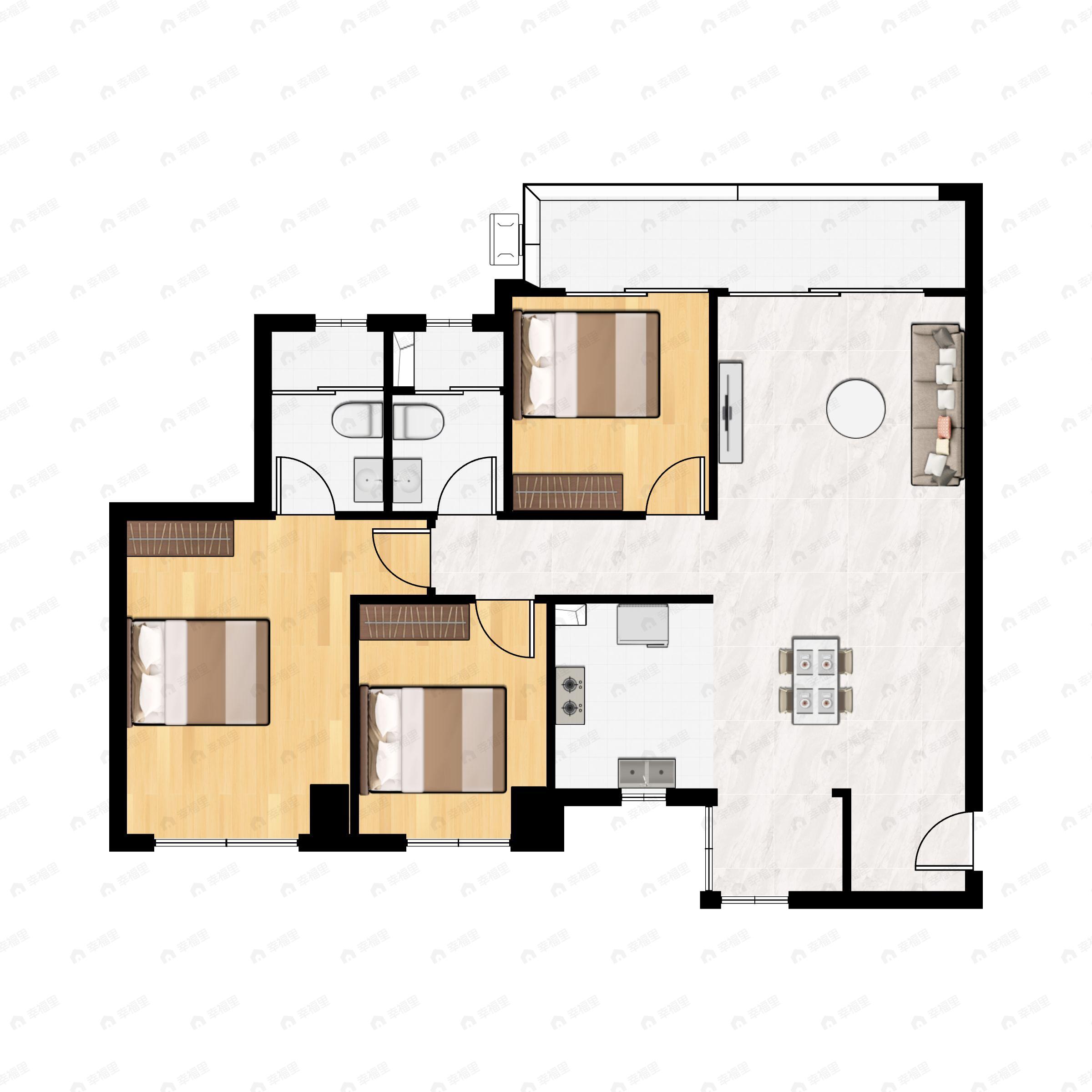 3室2厅2卫建面116平户型图