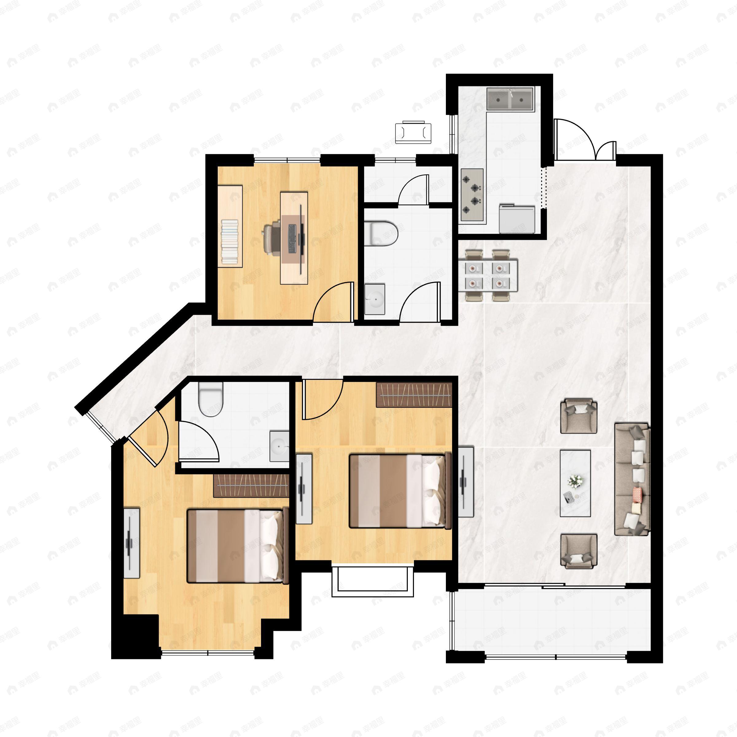3室2厅2卫建面117平户型图