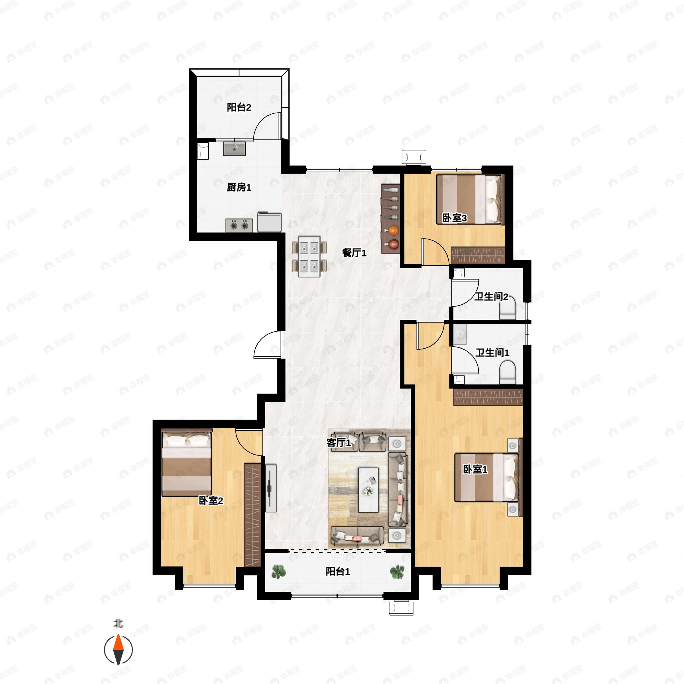 3室2厅2卫建面150平户型图