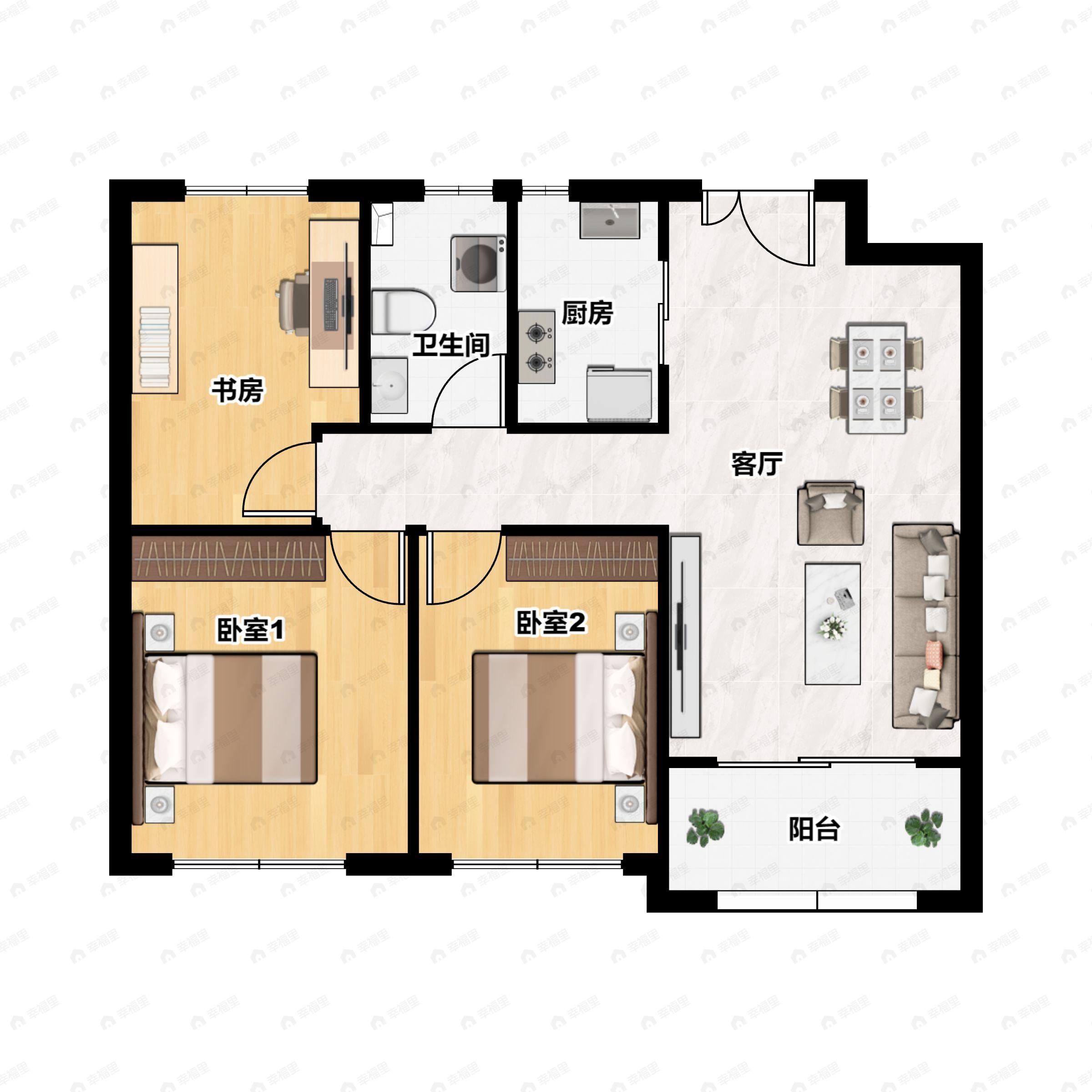 3室2厅1卫建面98平南|北户型图